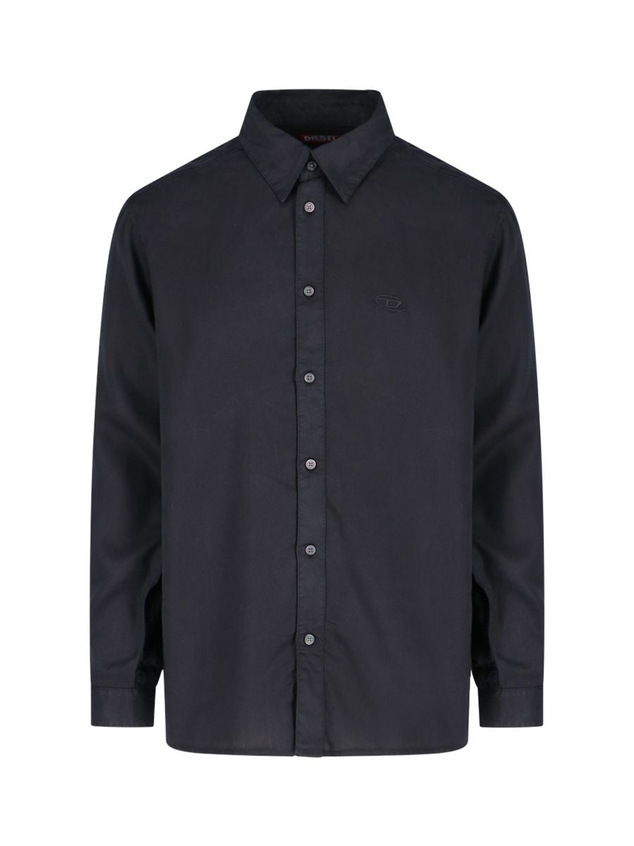 Black Shirt With D Logo On The Front In Lyocell Man