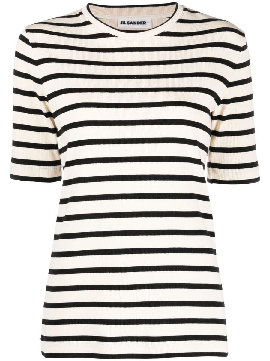 Jil Sander White Striped T-Shirt With Blue Stripes
