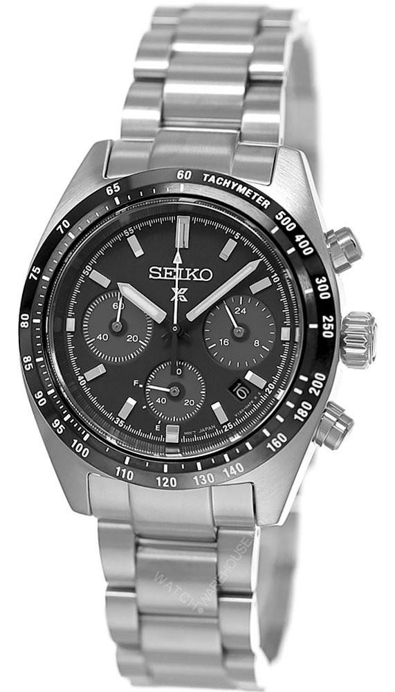 SEIKO Prospex Solar Chronograph Stainless Steel 39MM Black Dial Men's Watch SSC819
