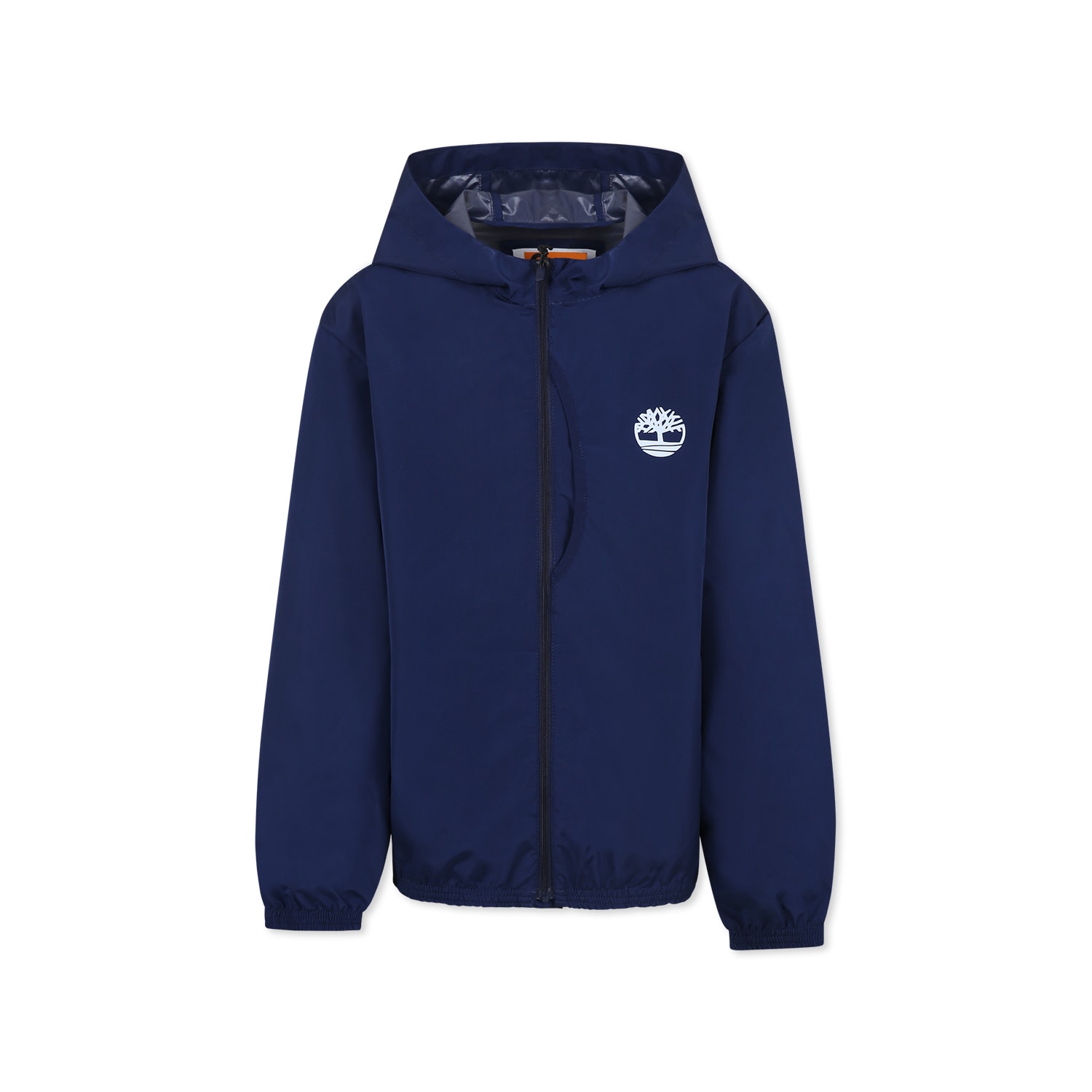 Timberland Blue Windbreaker Jacket For Boy With Logo