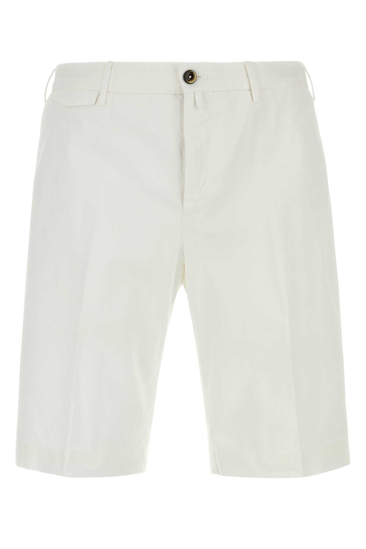 PT Torino White Stretch Cotton Bermuda Shorts