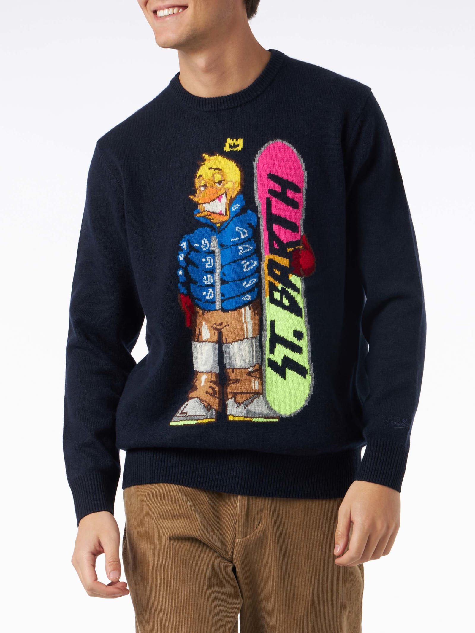MC2 Saint Barth Man Crewneck Sweater With Crypto Ducky Jacquard Crypto Puppets Special Edition
