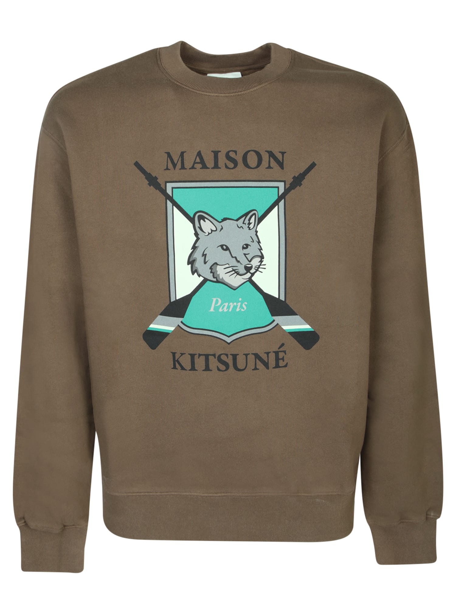 Maison Kitsuné College Print Fox Sweatshirt Khaki
