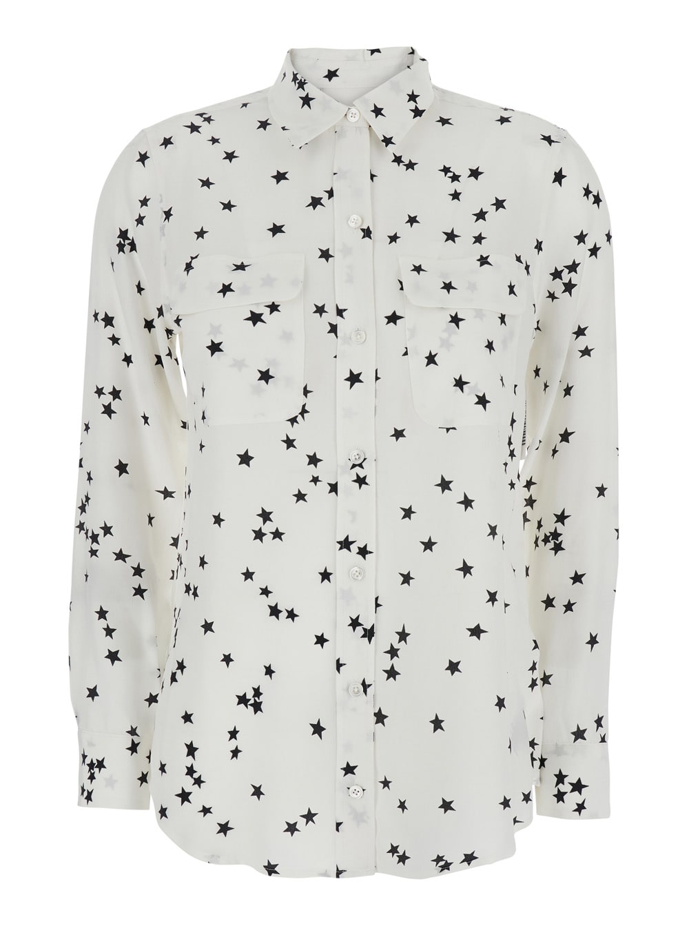 Equipment White Shirt With All-over Star Motif And Patch Pockets On The Chest In Silk Woman