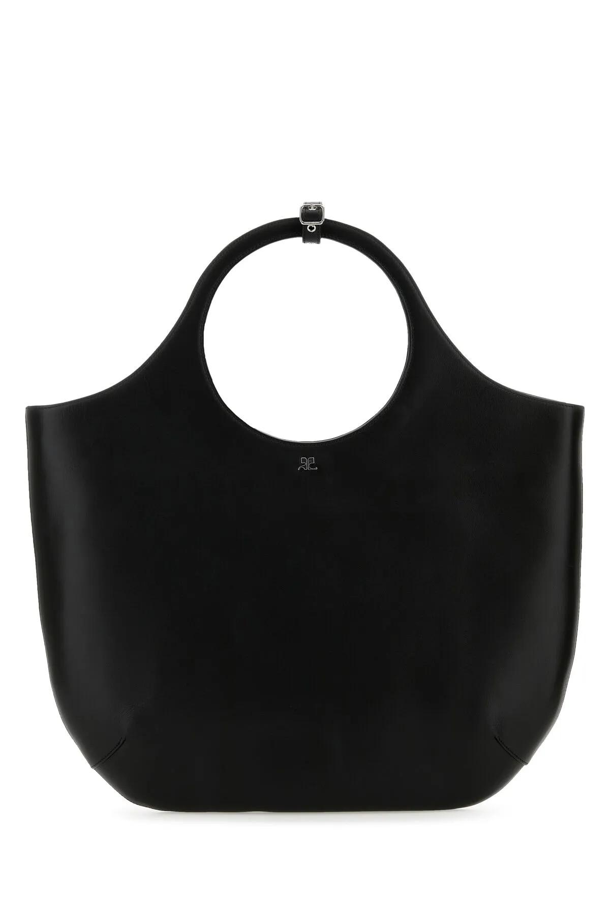 Courrèges Black Leather Large Holy Handbag