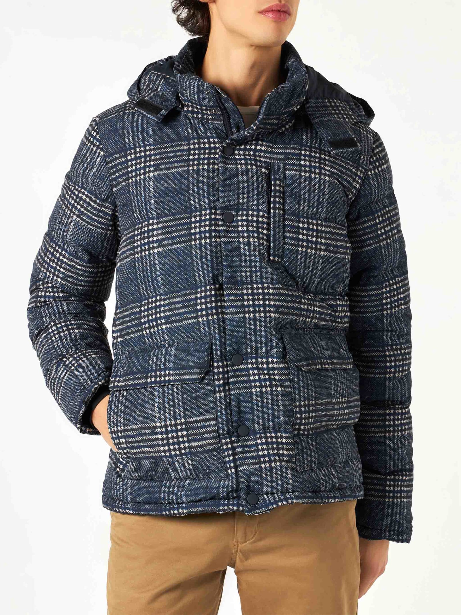 MC2 Saint Barth Man Hooded Down Padded Jacket Baxter With Prince Of Wales Print