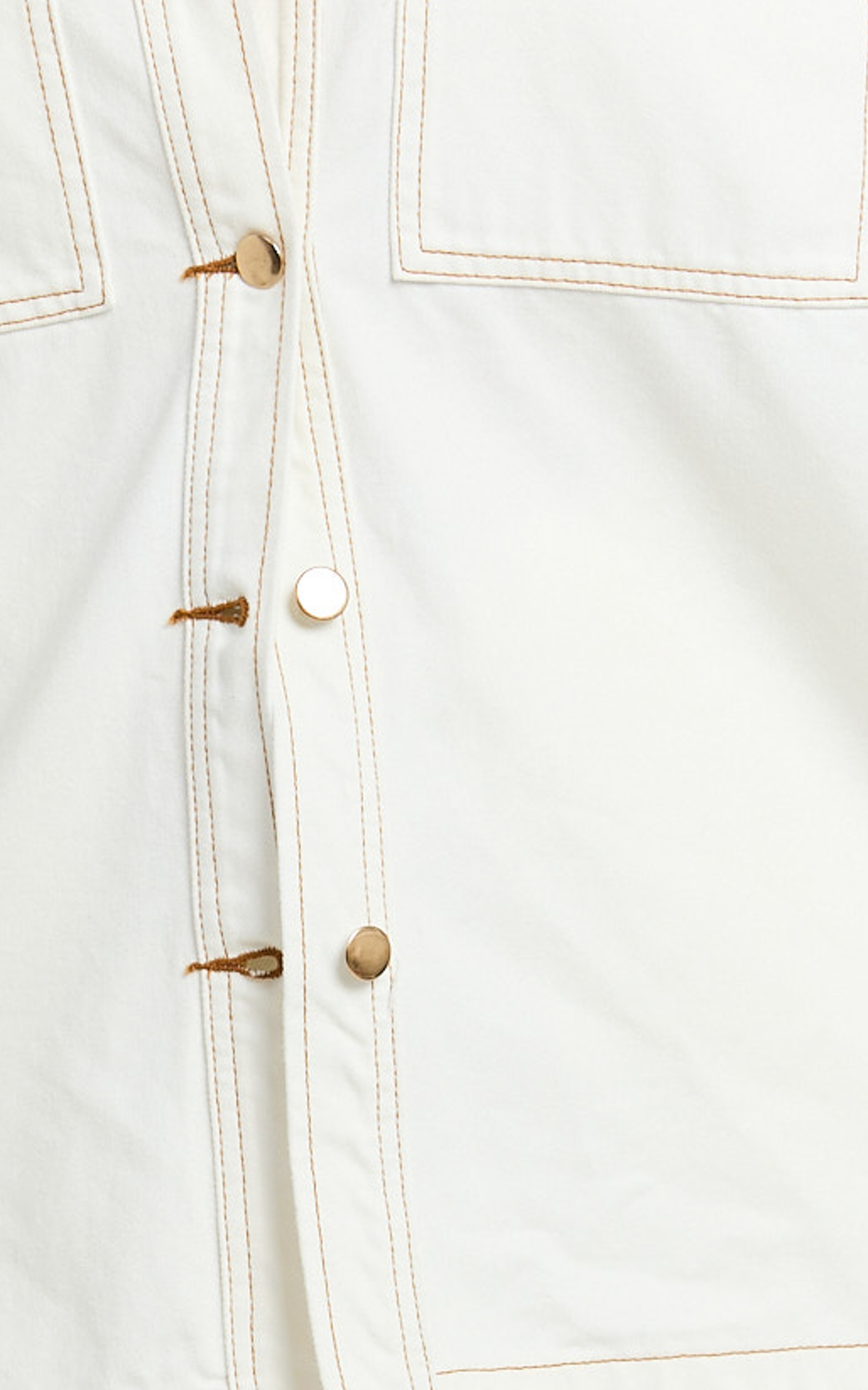Rhianna Top - Oversized Recycled Denim Short Sleeve Shirt in Ecru with Contrast Tobacco Stitch