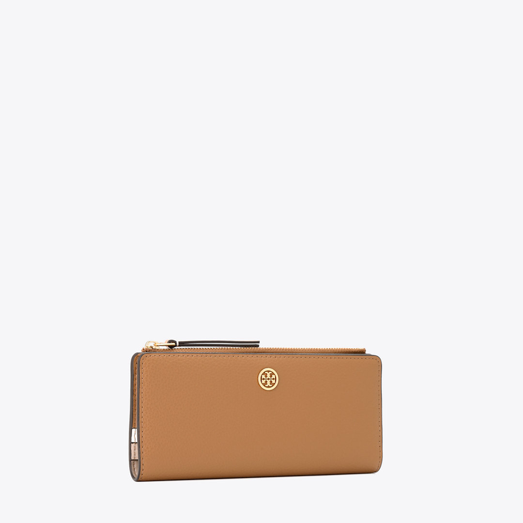 Tory Burch Robinson Pebbled Zip Slim Wallet