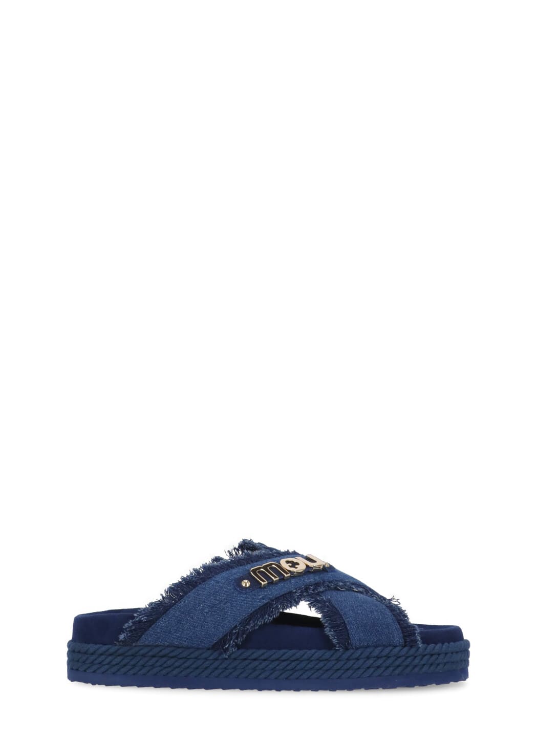 Mou Crisscross Slipper-mule In Blue Fabric