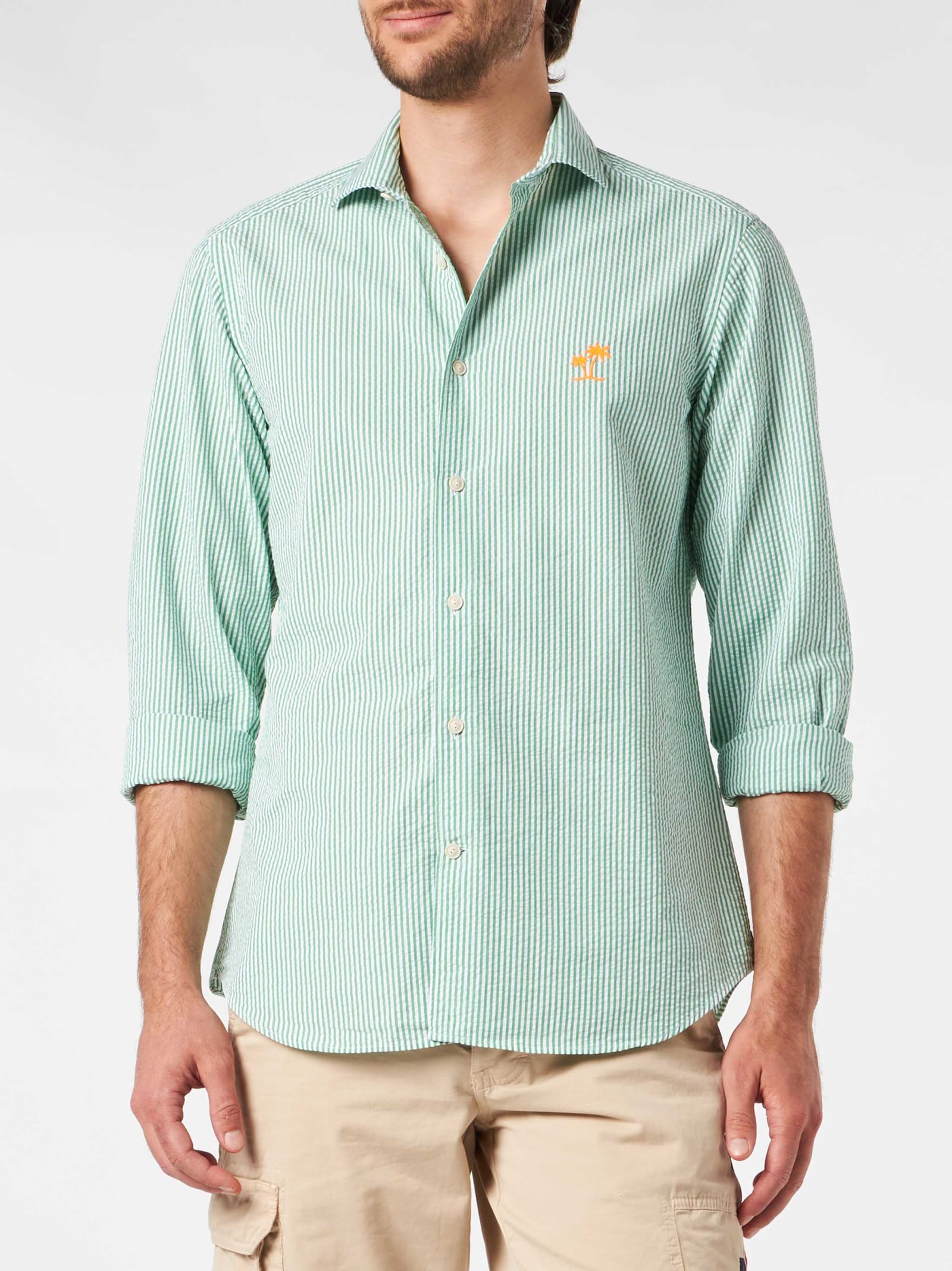 MC2 Saint Barth Man Seersucker Striped Pamplona Shirt