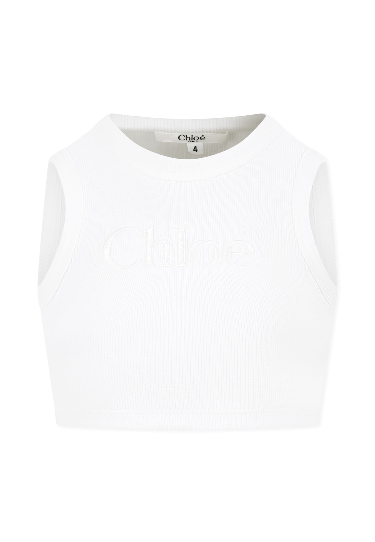 Chloé White Crop Top For Girl With Logo