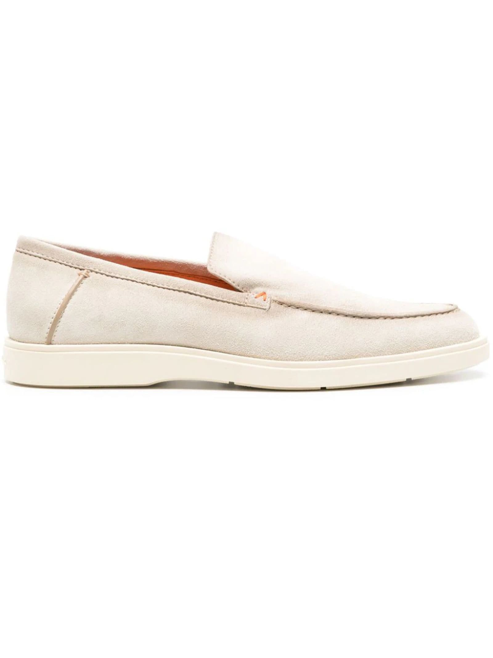 Santoni Ecru Calf Suede Loafer