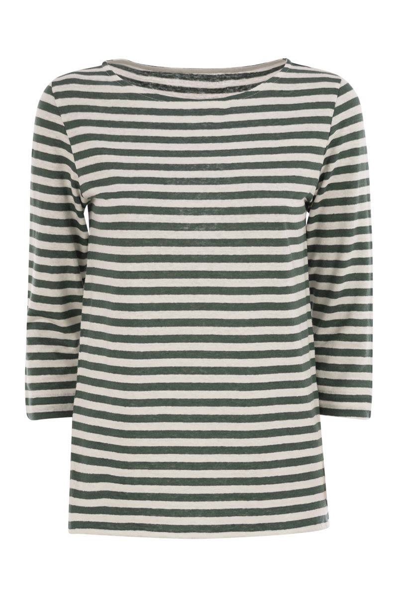 Majestic Filatures Striped Linen Boat Neck T-Shirt