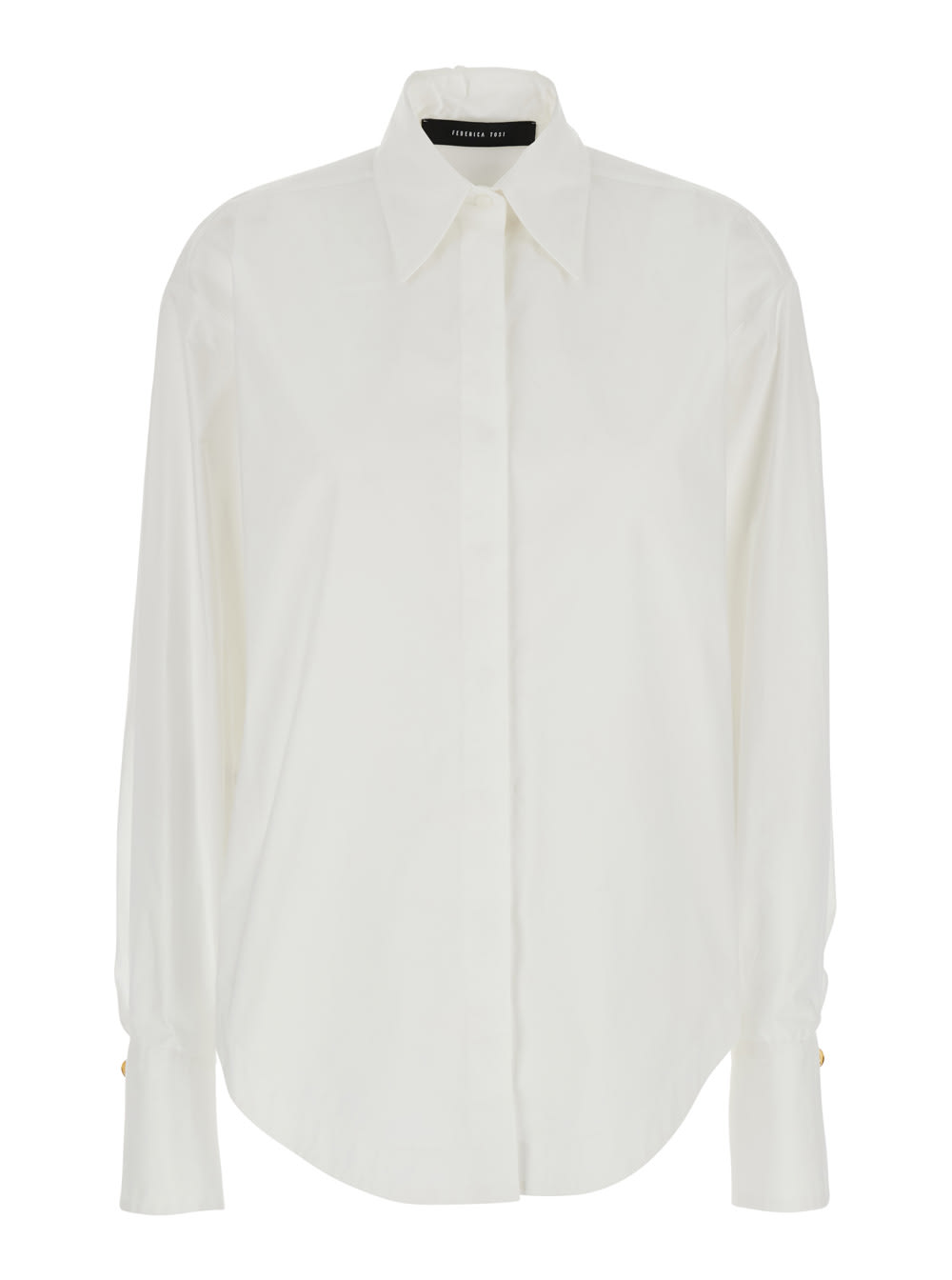 Federica Tosi White Shirt With Pointed Collar And Metallic Details On The Cuffs In Fabric Woman
