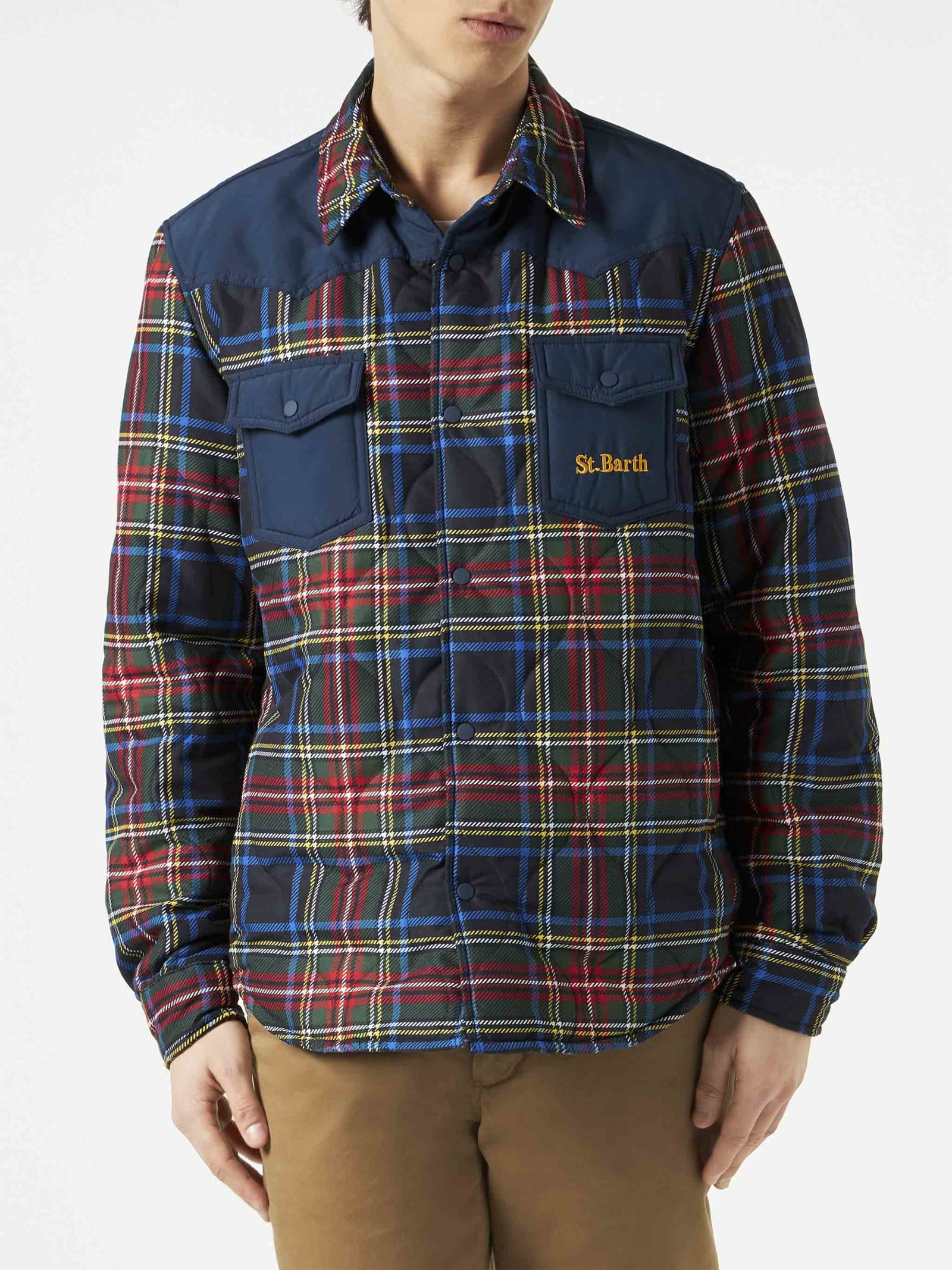 MC2 Saint Barth Man Tartan Padded Overshirt With Patch Pockets