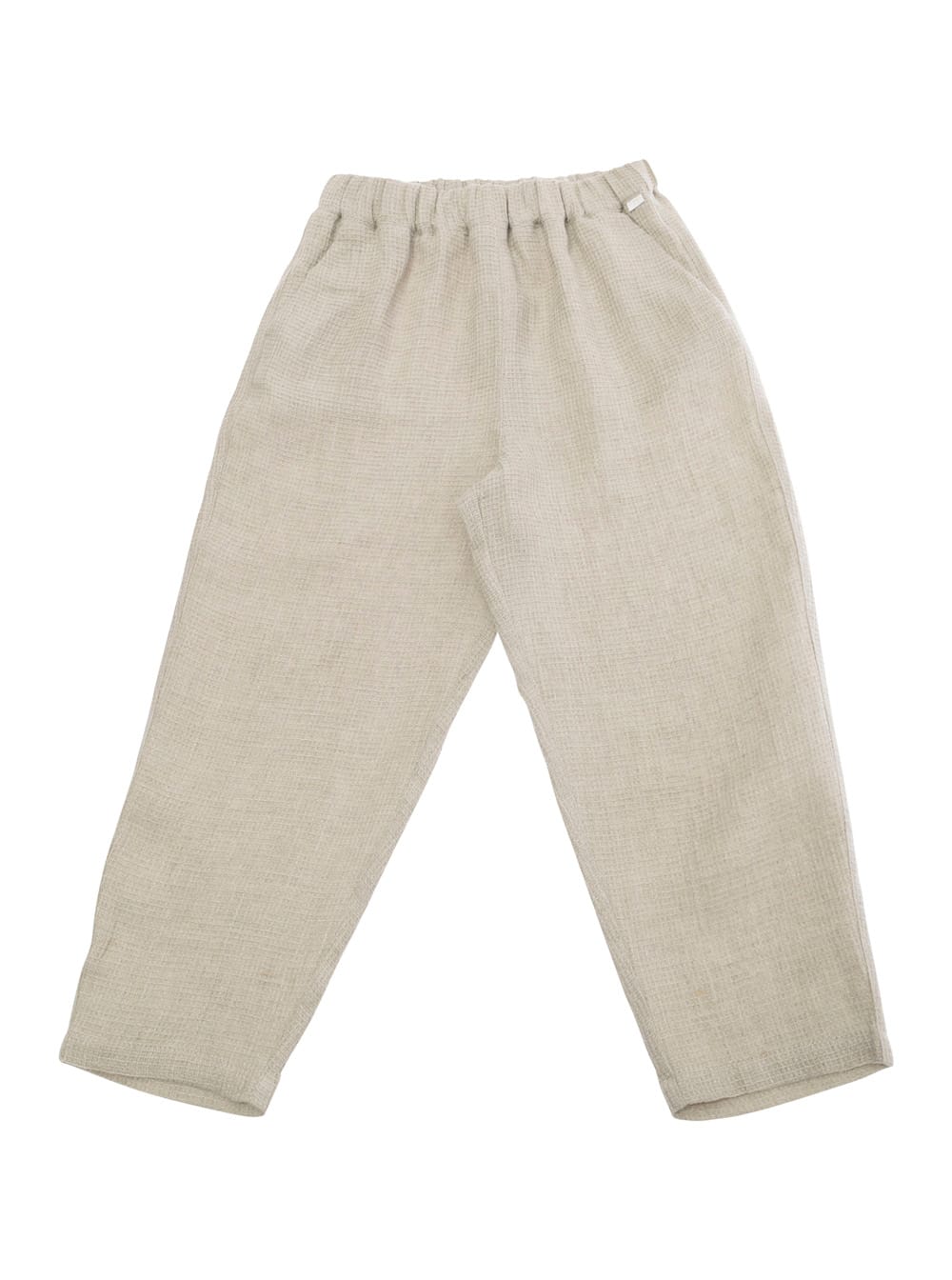 Il Gufo Beige Pants With Patch Logo On The Front And Elastic Waist In Linen Girl