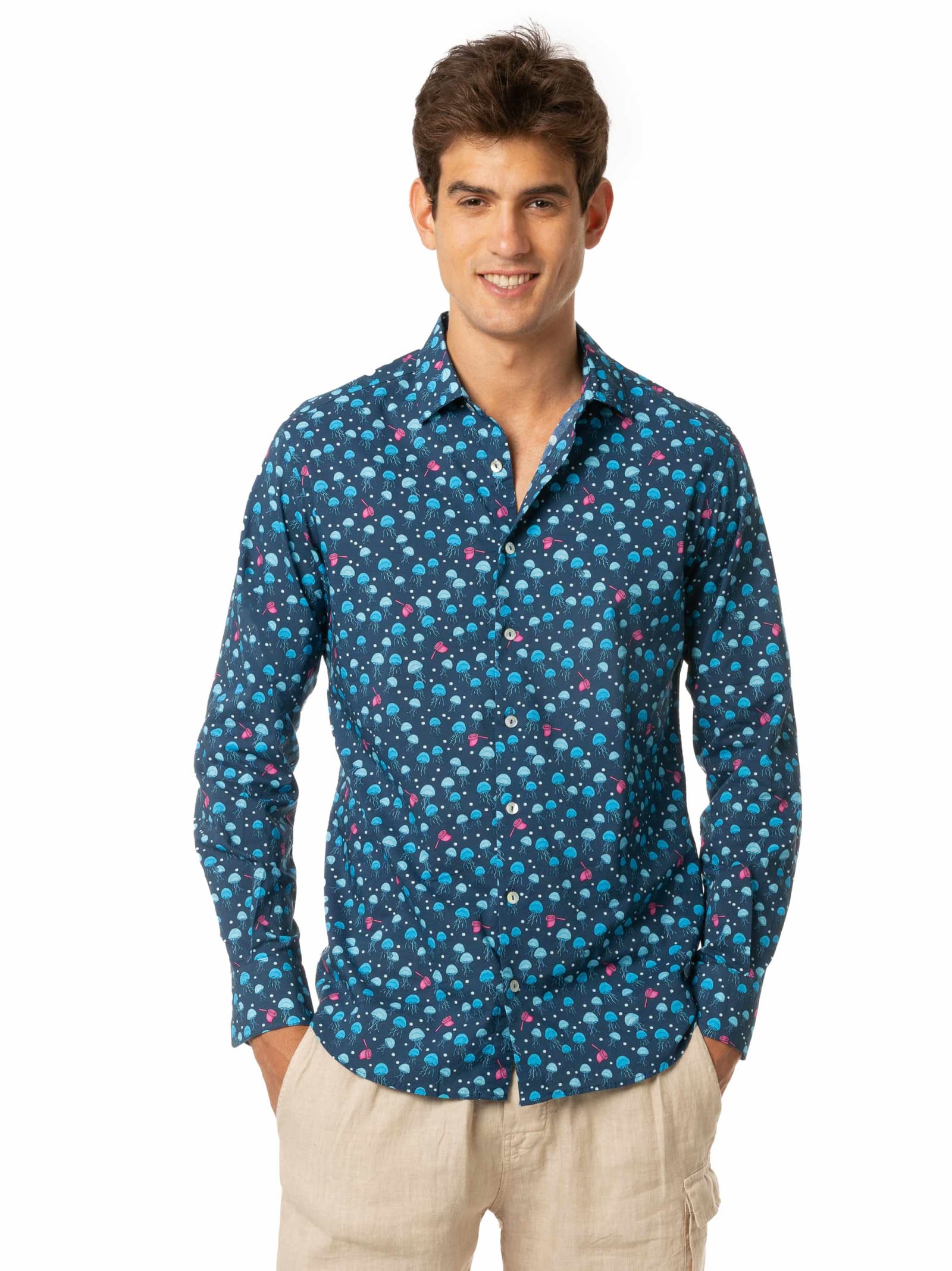 MC2 Saint Barth Man Muslin Cotton Sikelia Shirt With Jellyfish Print