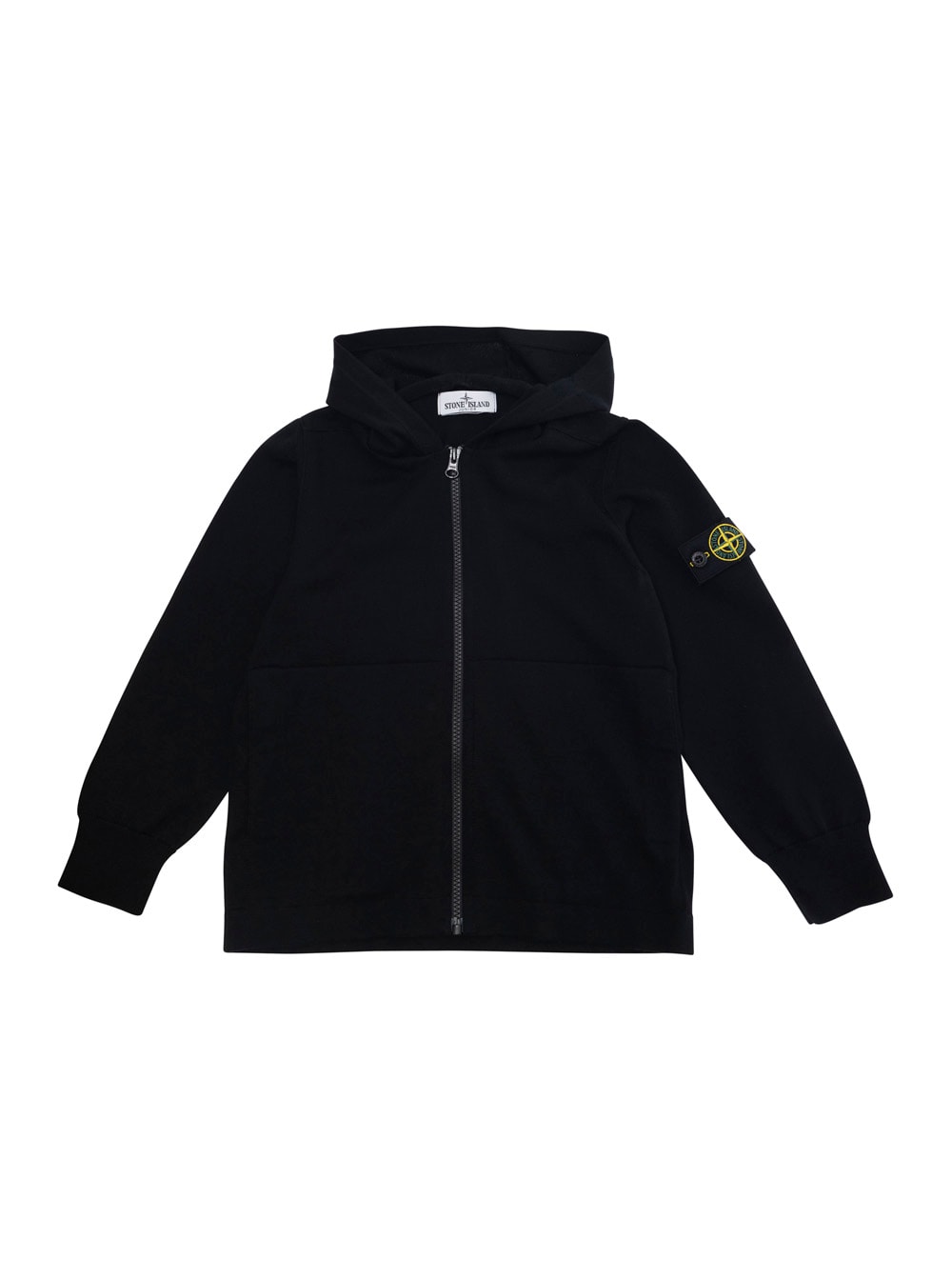 Stone Island Junior Black Sweatshirt With Hood And Removable Compass Logo Applied On The Sleeve In Cotton Boy