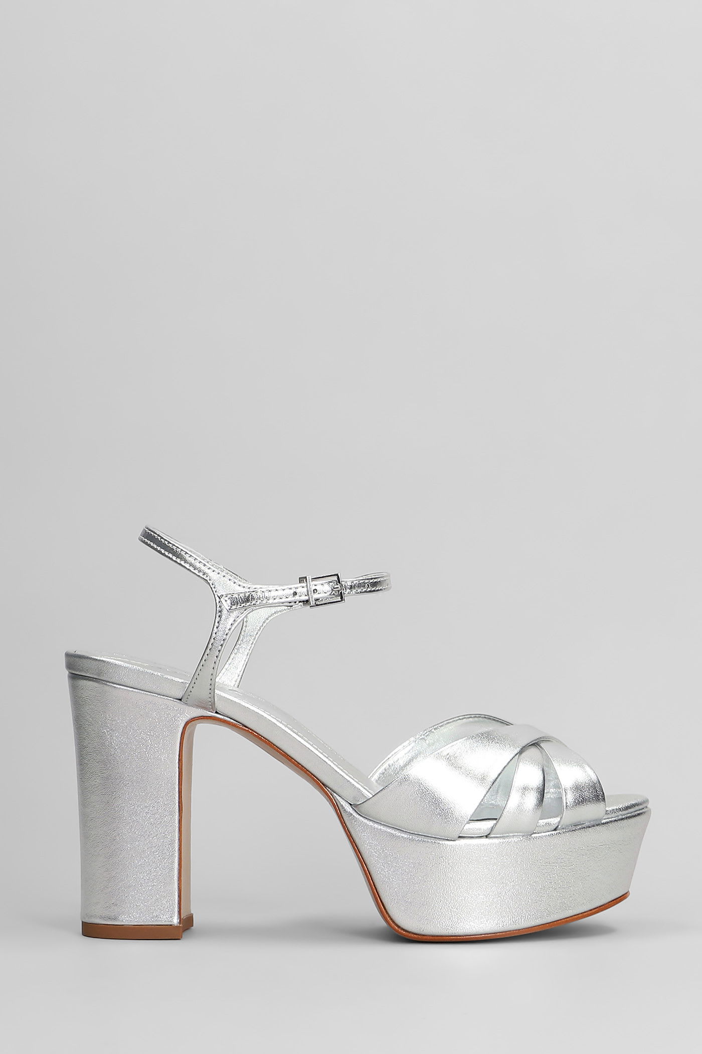 Schutz Sandals In Silver Leather