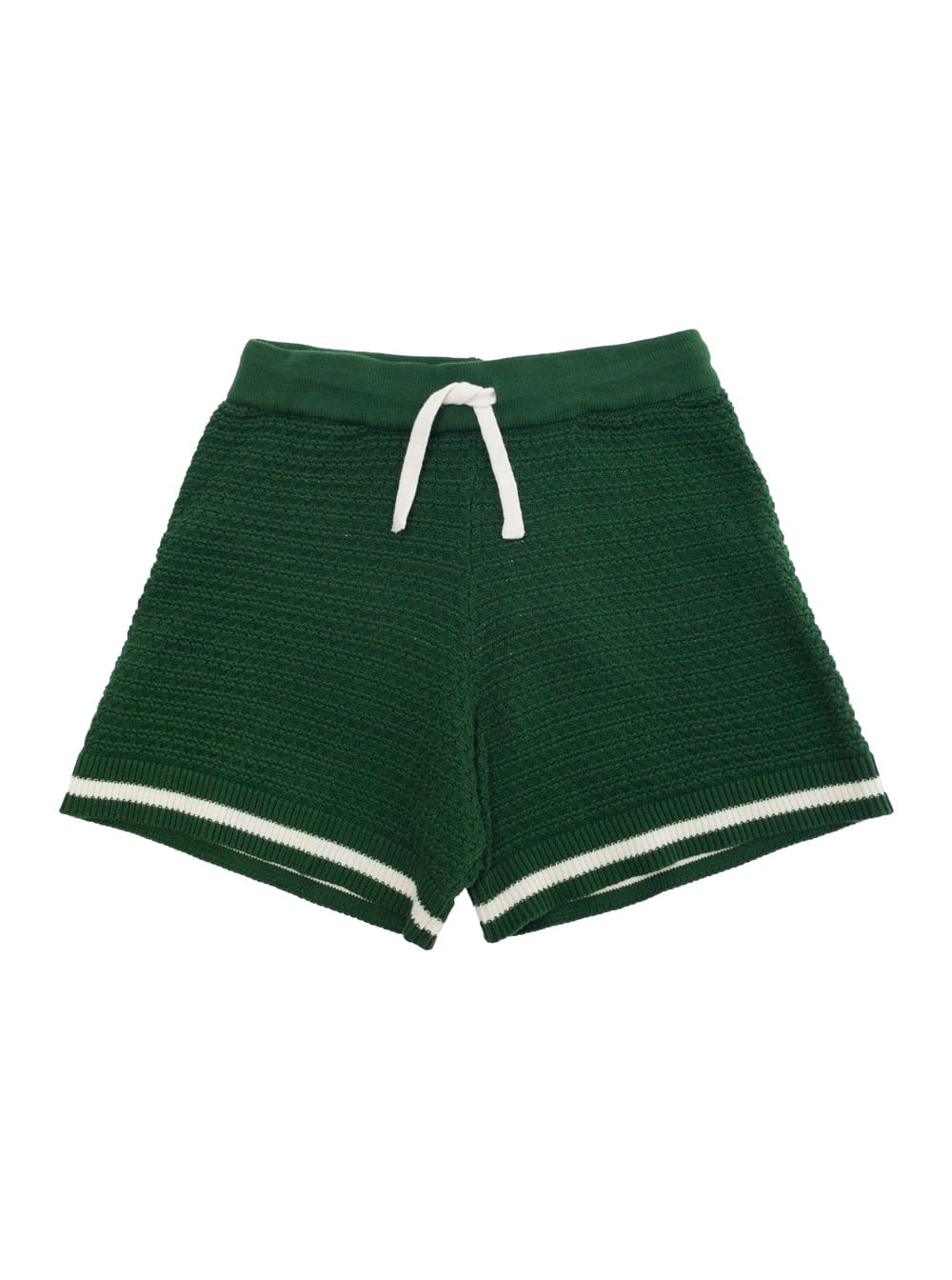 Mini Rodini Green Shorts With Elastic Waist And Drawstring In Cotton Crochet Boy