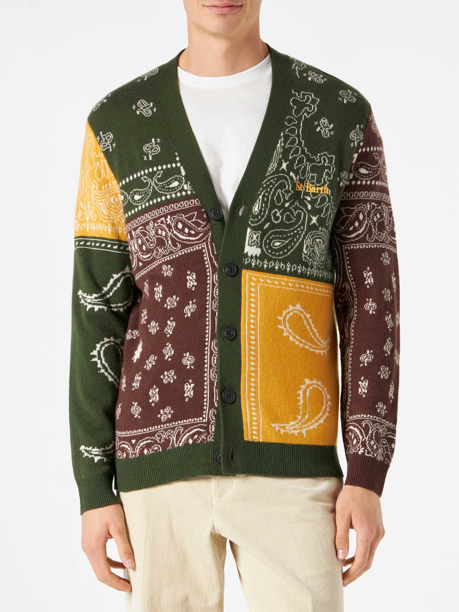 MC2 Saint Barth Man Cardigan With Bandanna Print