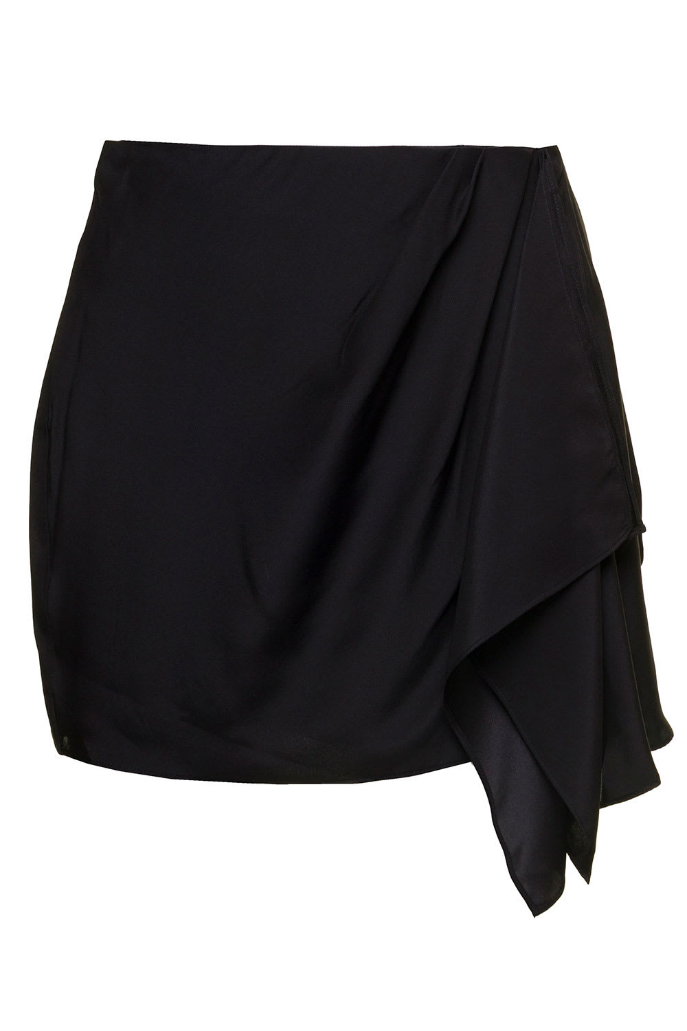 anjo Black Miniskirt With Dramatic Side Draping Detail In Silk Woman Gauge81