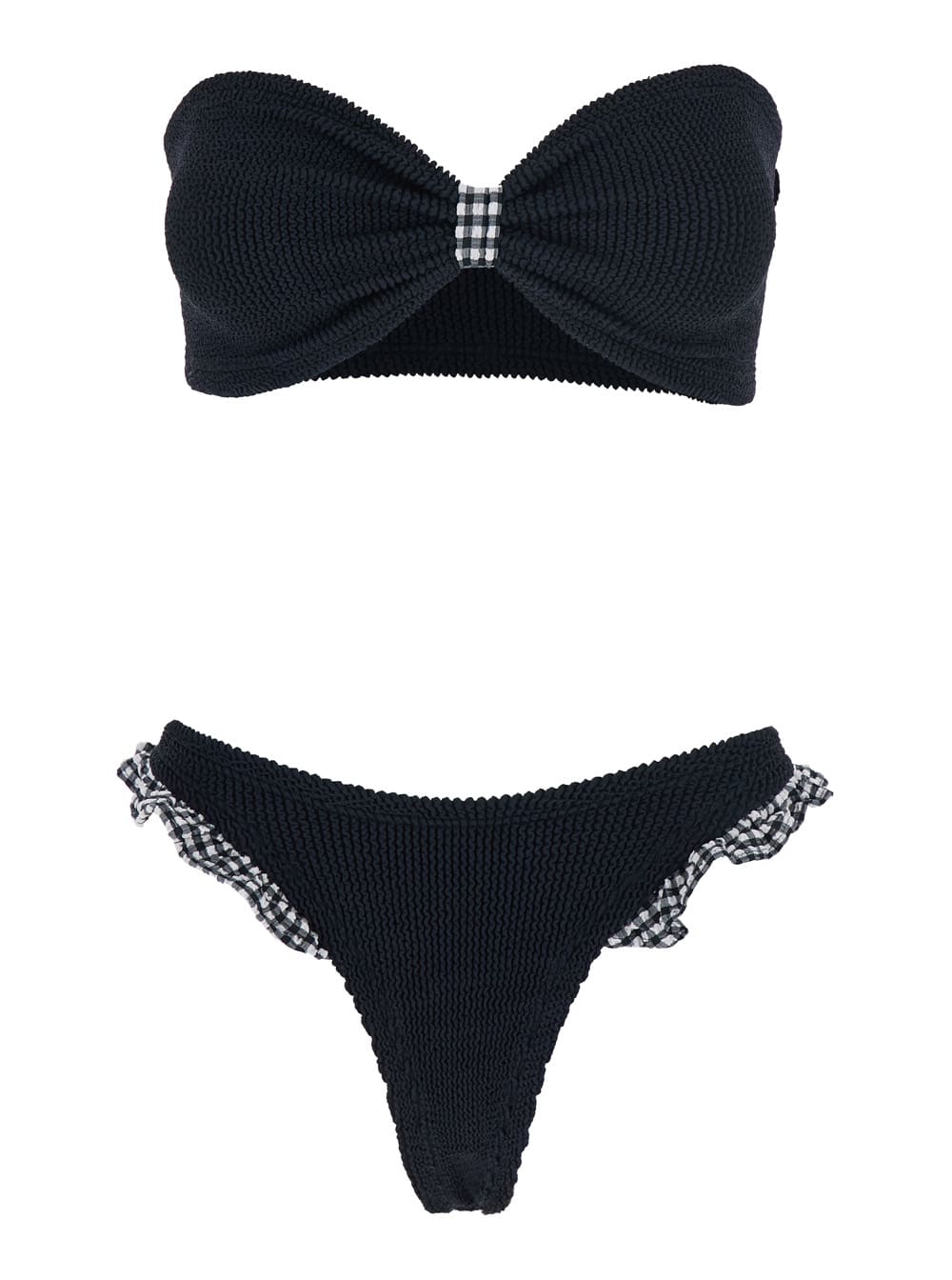 Hunza G jean Black Bikini With Bandeau Design And Check Embellishments In Tech Fabric Stretch Woman
