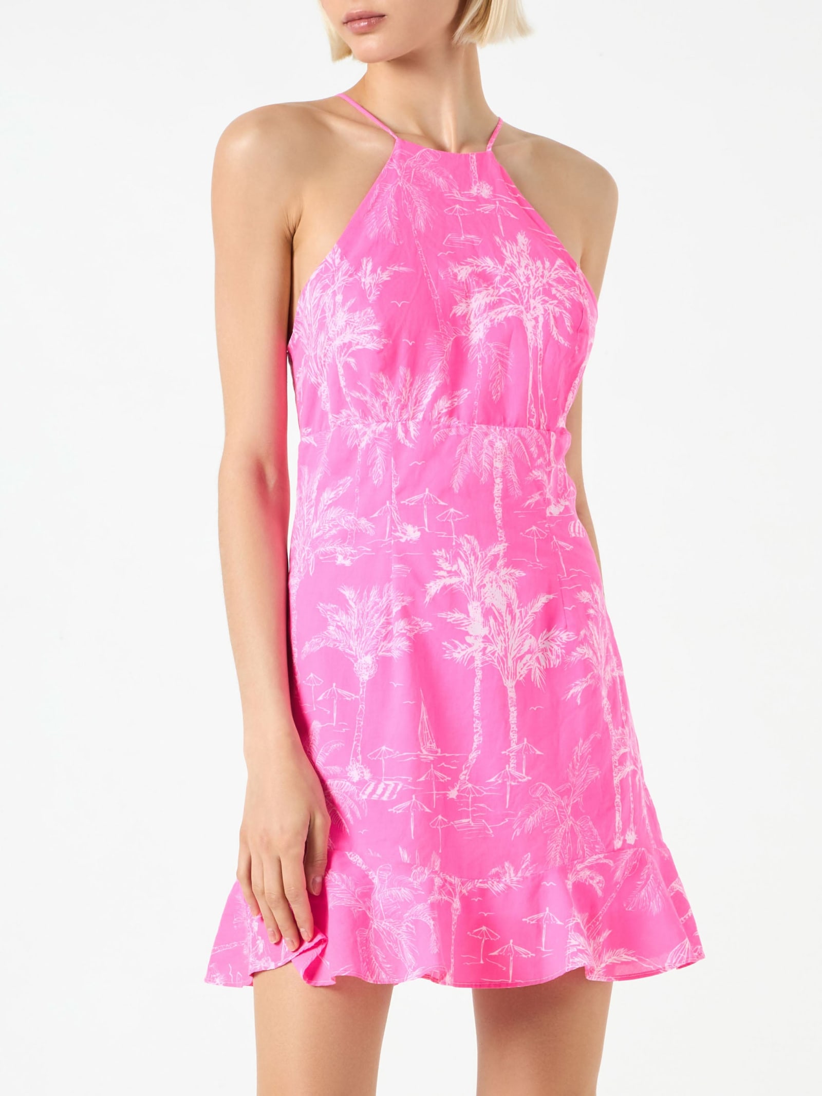 MC2 Saint Barth Fluo Pink Toile De Jouy Print Slip Dress Avrill