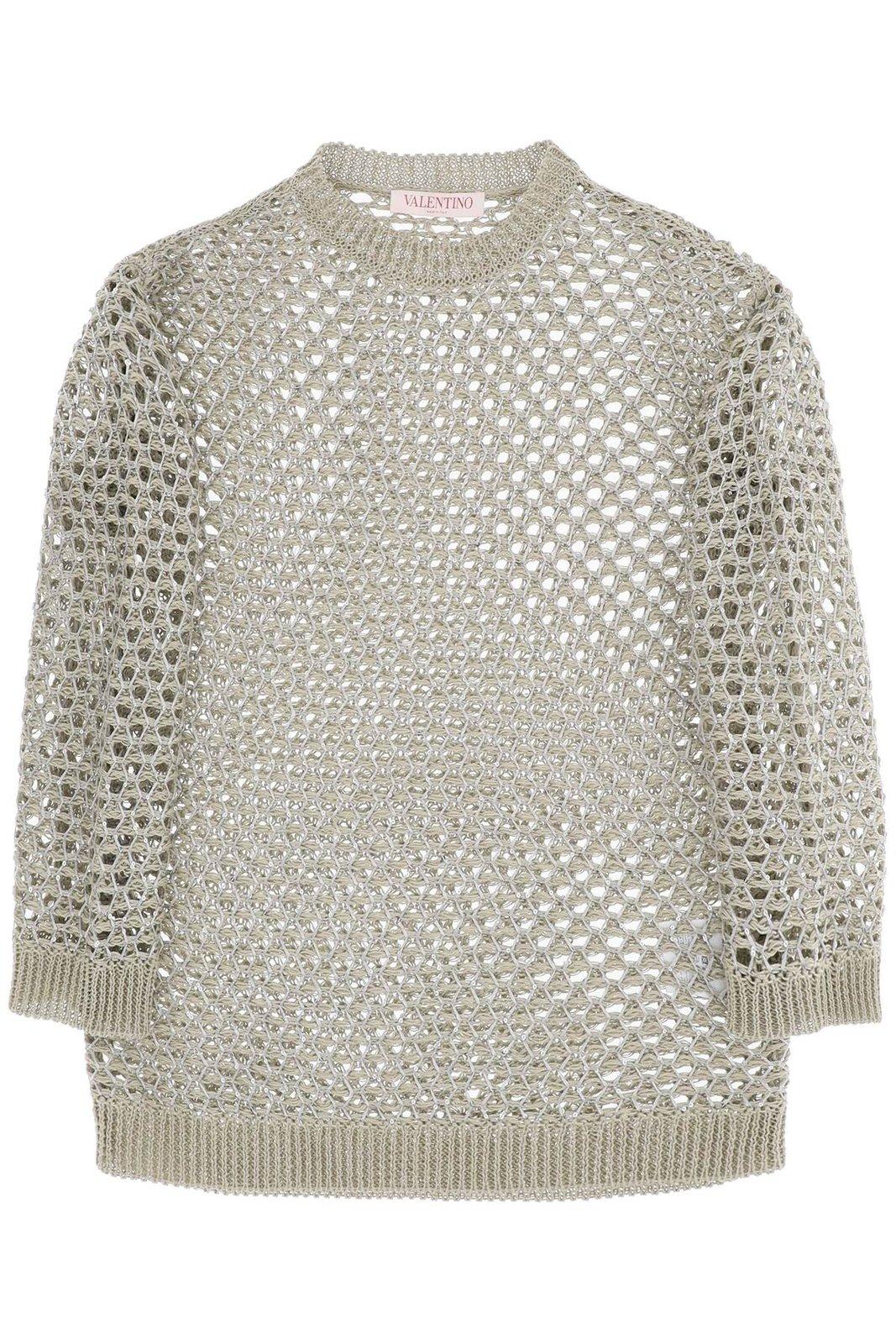 Valentino Open-knit Straight Hem Crewneck Jumper