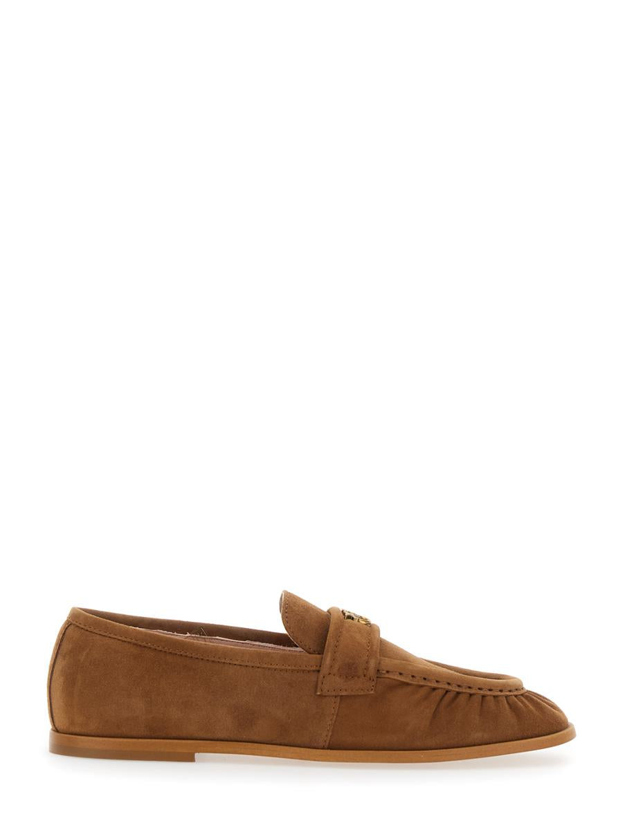 'Naty 02' Brown Loafers With Love Birds Diamond Cut Logo Plaque In Suede Woman