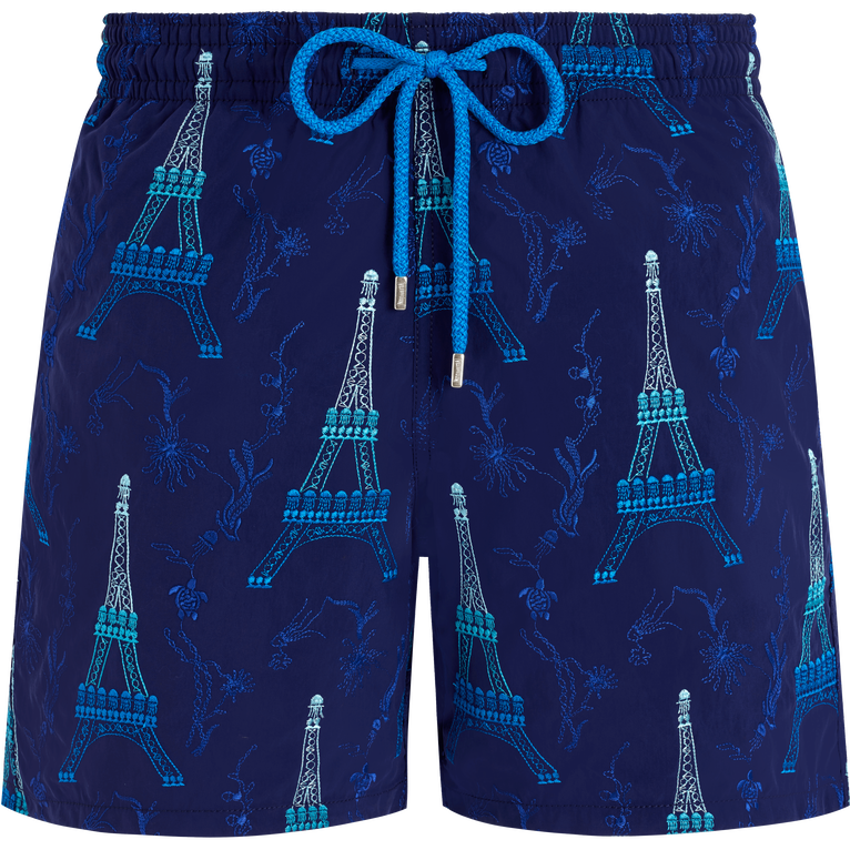 Vilebrequin Men Swim Shorts Embroidered Poulpe Eiffel - Swimming Trunk - Mistral - Blue - Size L