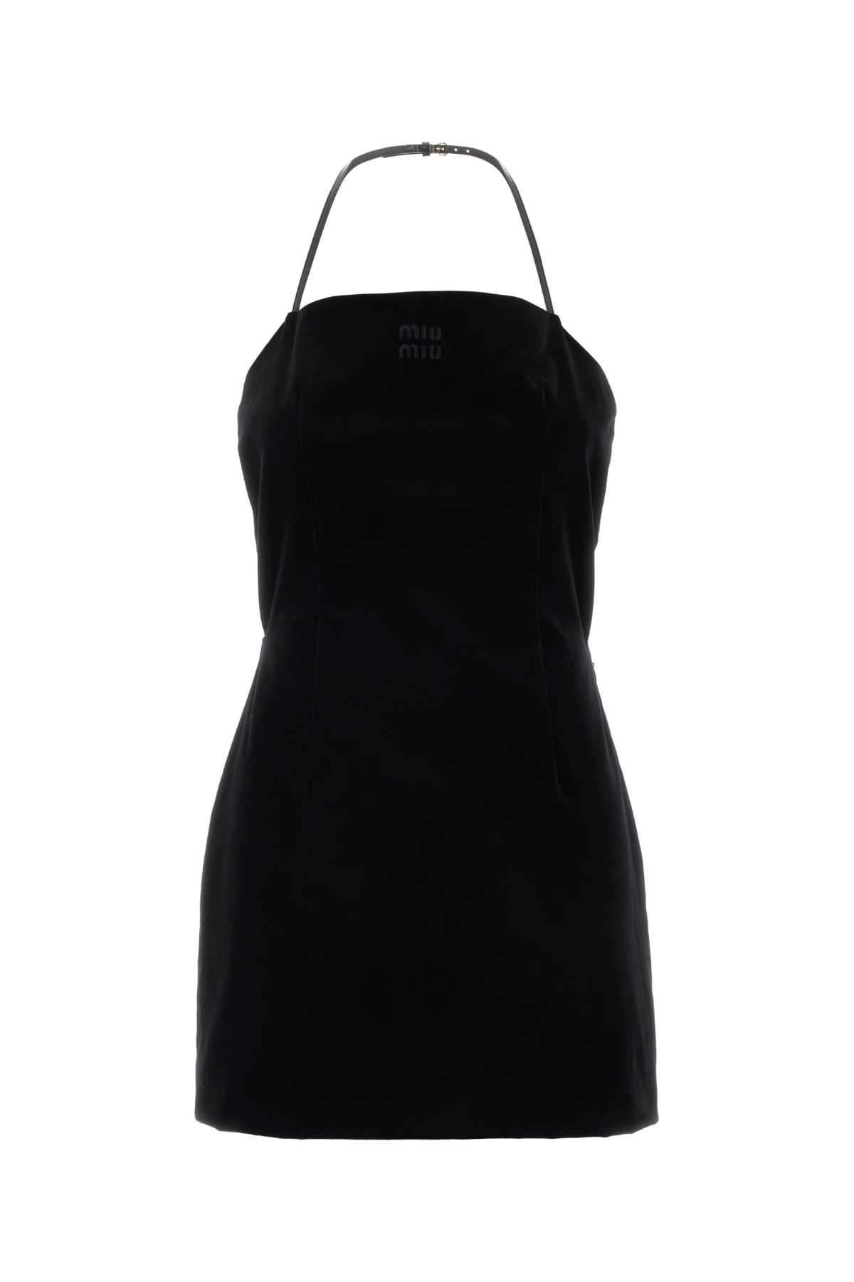 Miu Miu Black Stretch Velvet Mini Dress