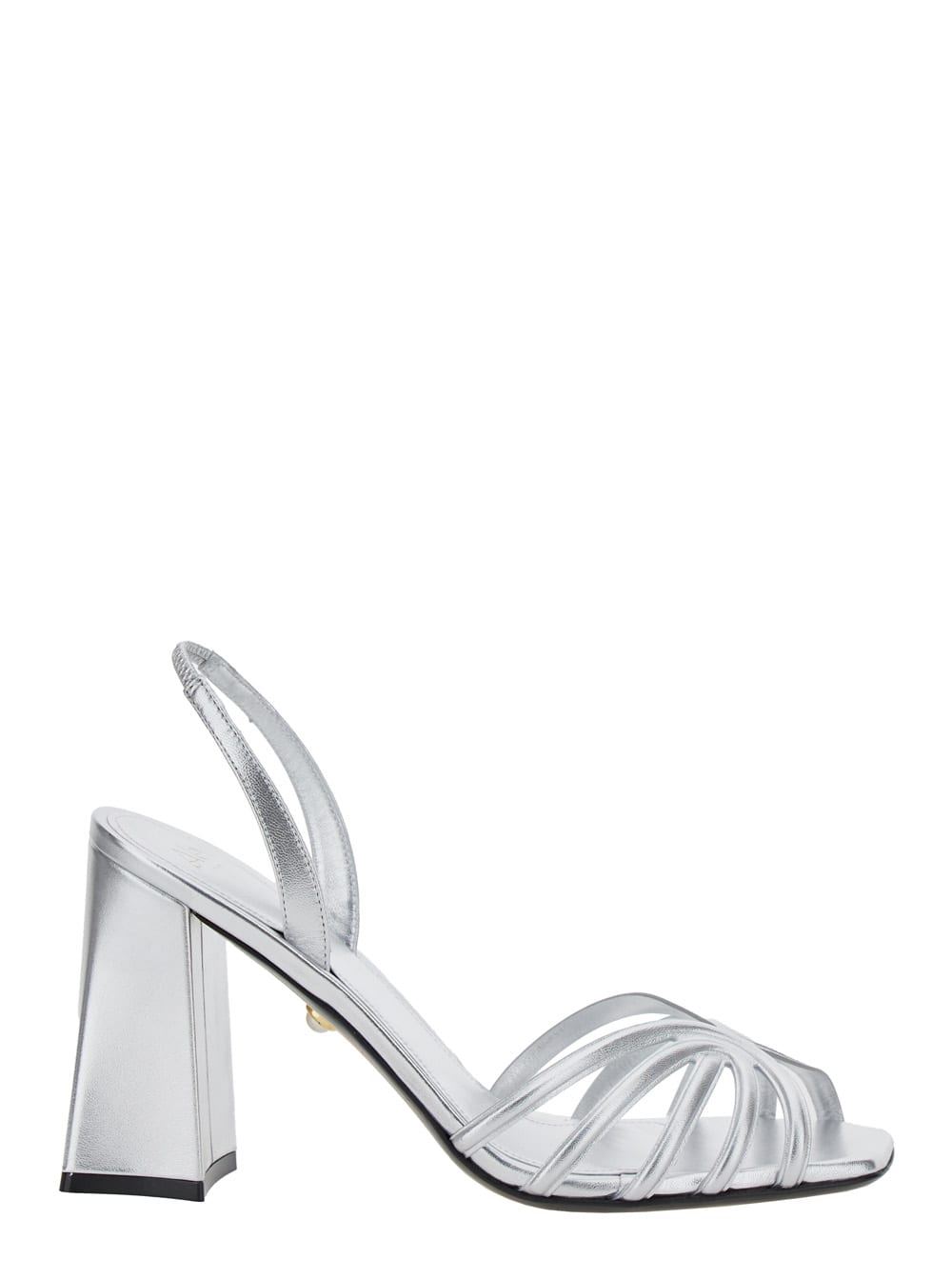 Alevì tara Metallic Sandals With Elastic Ankle Strap And Block Heel In Leather Woman