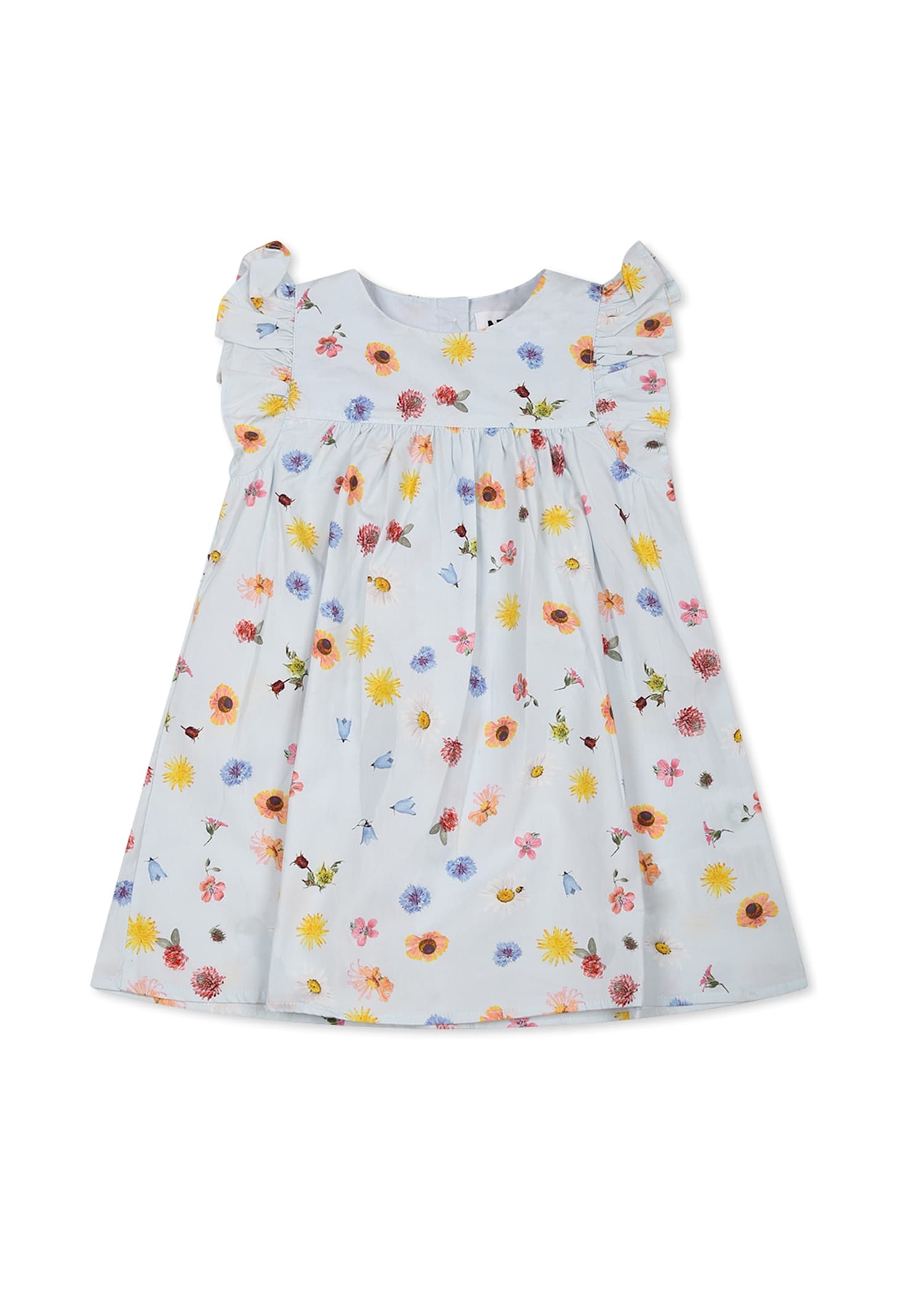 Molo Light Blue Dress For Baby Girl With Flower Print
