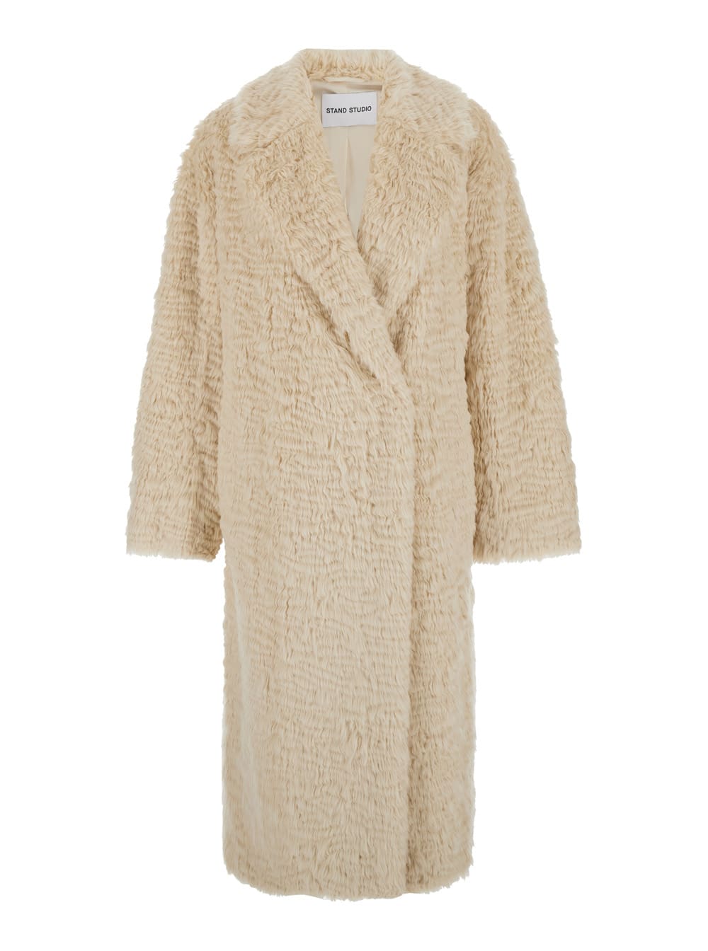 STAND STUDIO nicole Beige Double-breasted Coat With Classic Revers In Eco-fur Woman