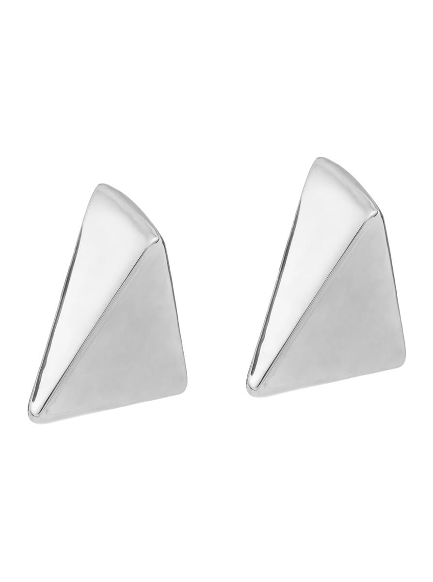 'Virtual' Metallic Small Earings With Butterfly Clasp Closure And Triangular Shape In Silver Plated Bronze Woman