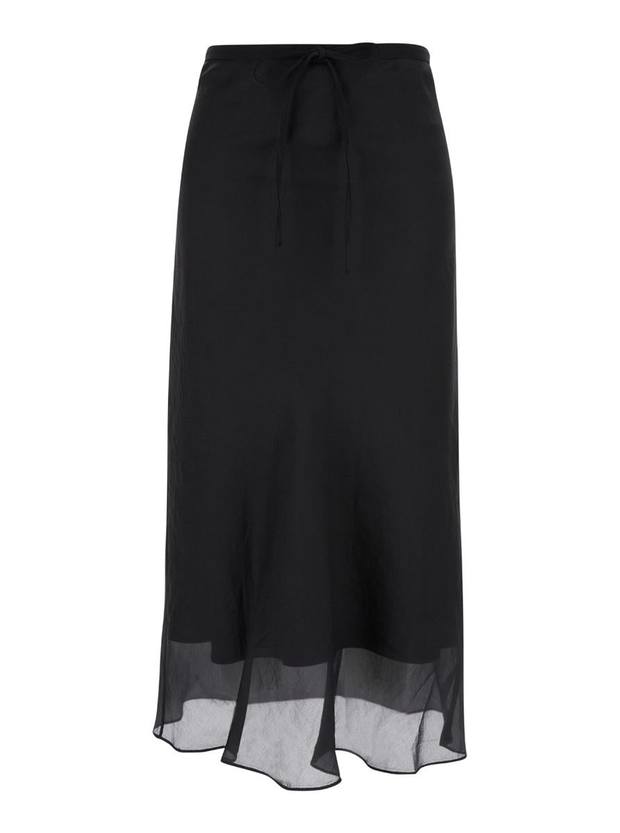 Black Double-Layer Long Skirt In Viscose Blend Woman