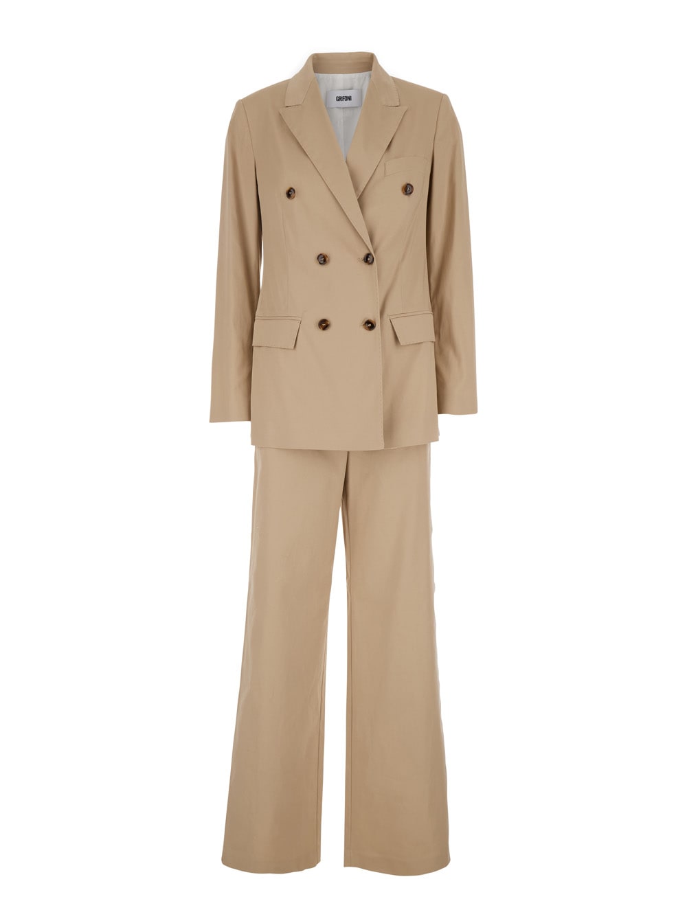 Mauro Grifoni Beige Double-breasted Suit With Notched Revers In Cotton Woman