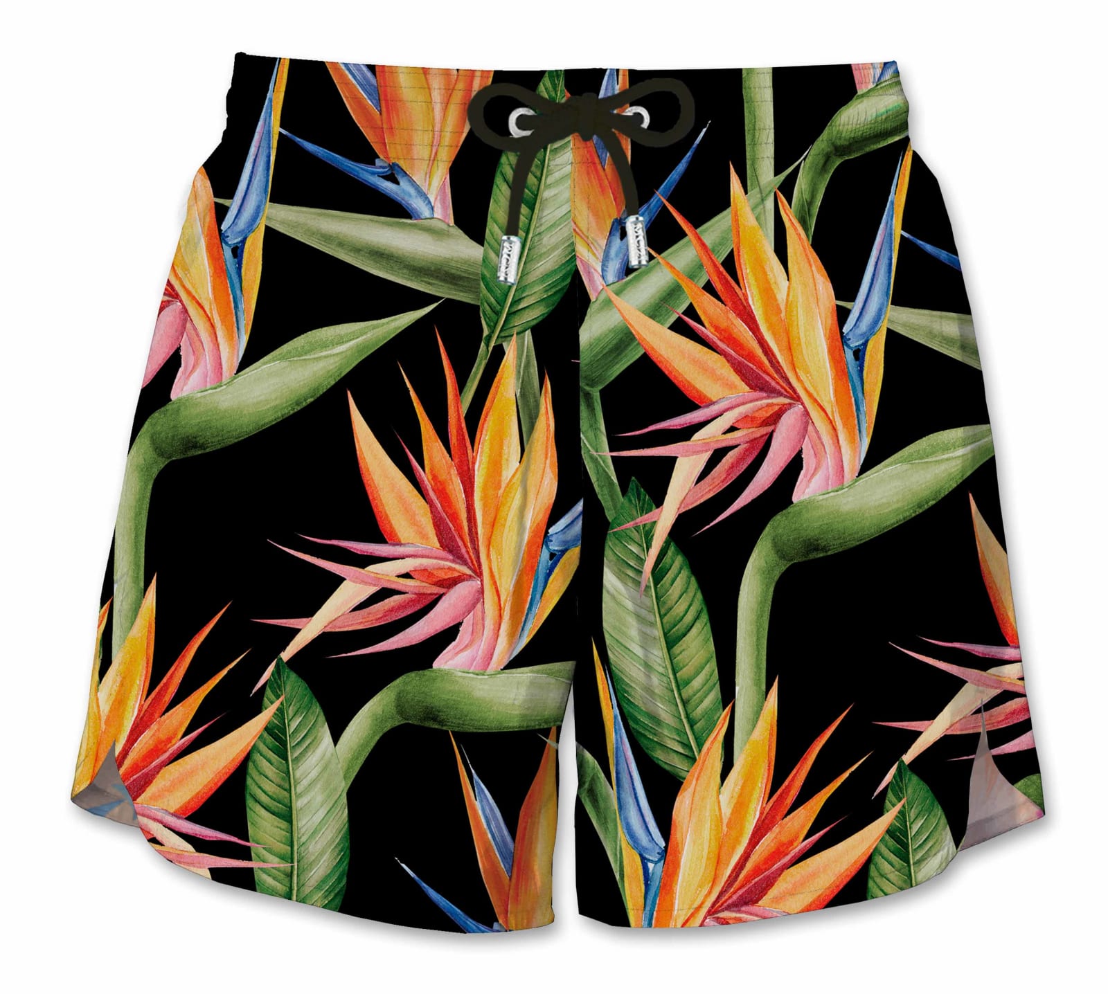 MC2 Saint Barth Black Swim Short Mid-lenght With Flower Print