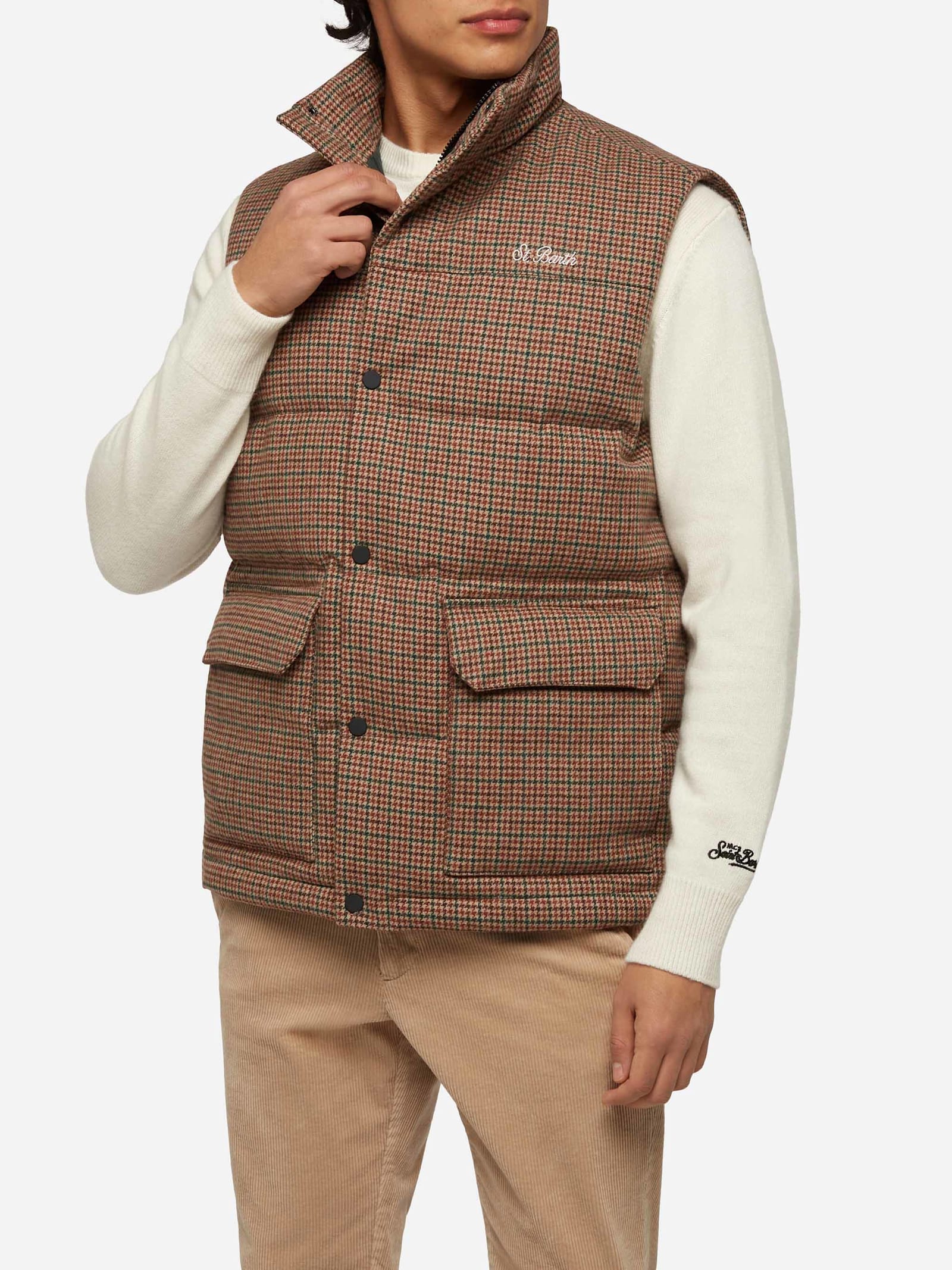 MC2 Saint Barth Down Padded Vest Thunder With Pied De Poul Print