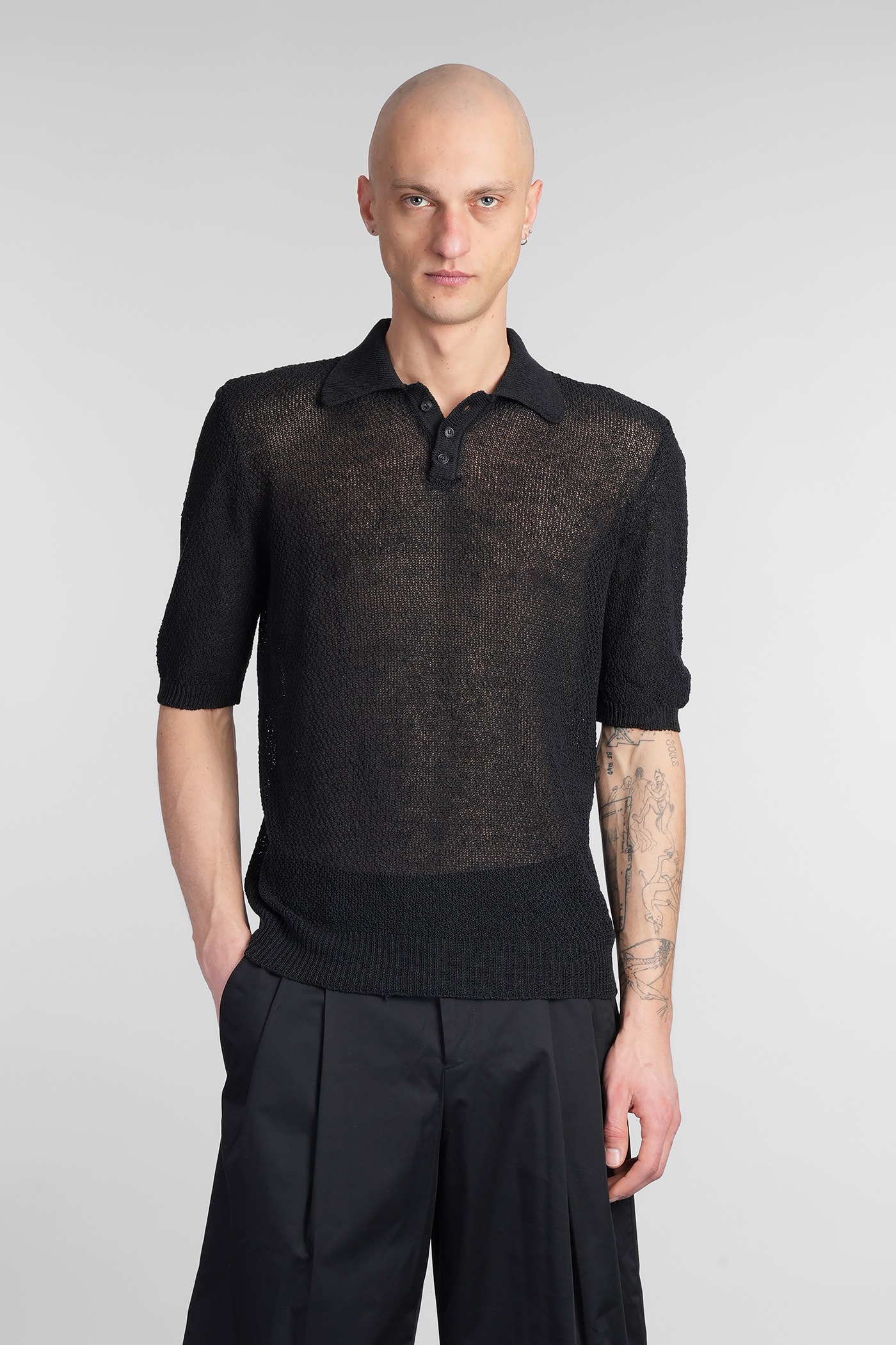 A Paper Kid Polo In Black Linen
