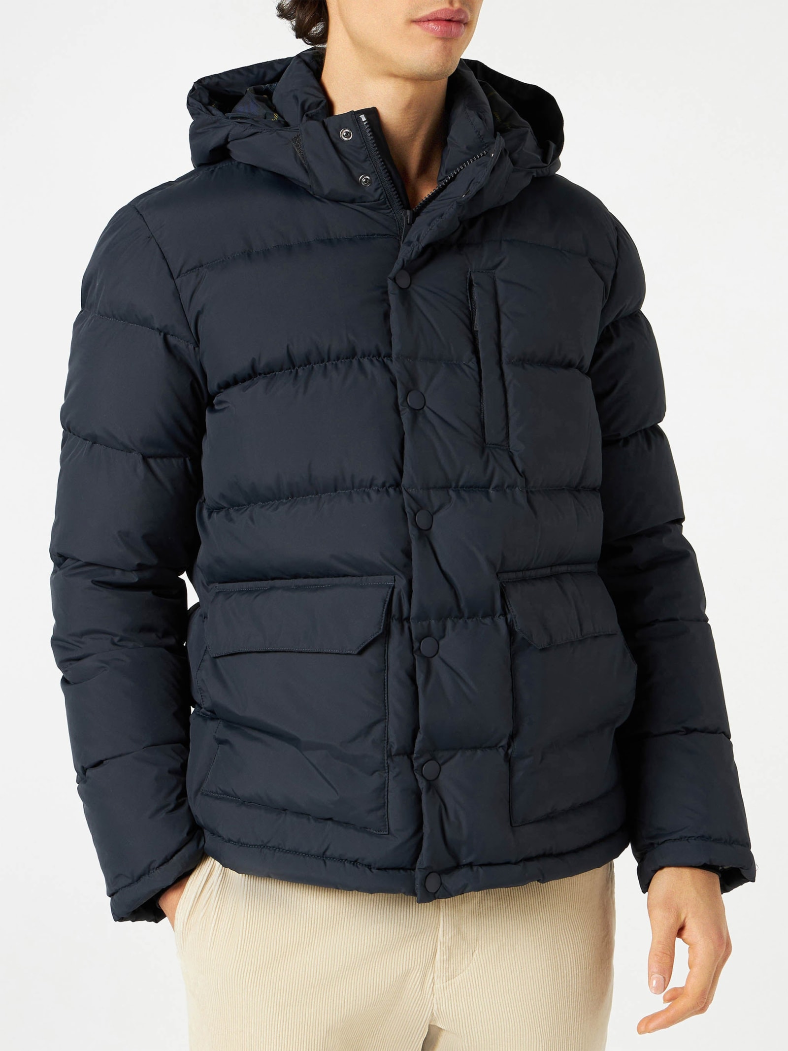 MC2 Saint Barth Man Blue Hooded Down Padded Jacket Baxter