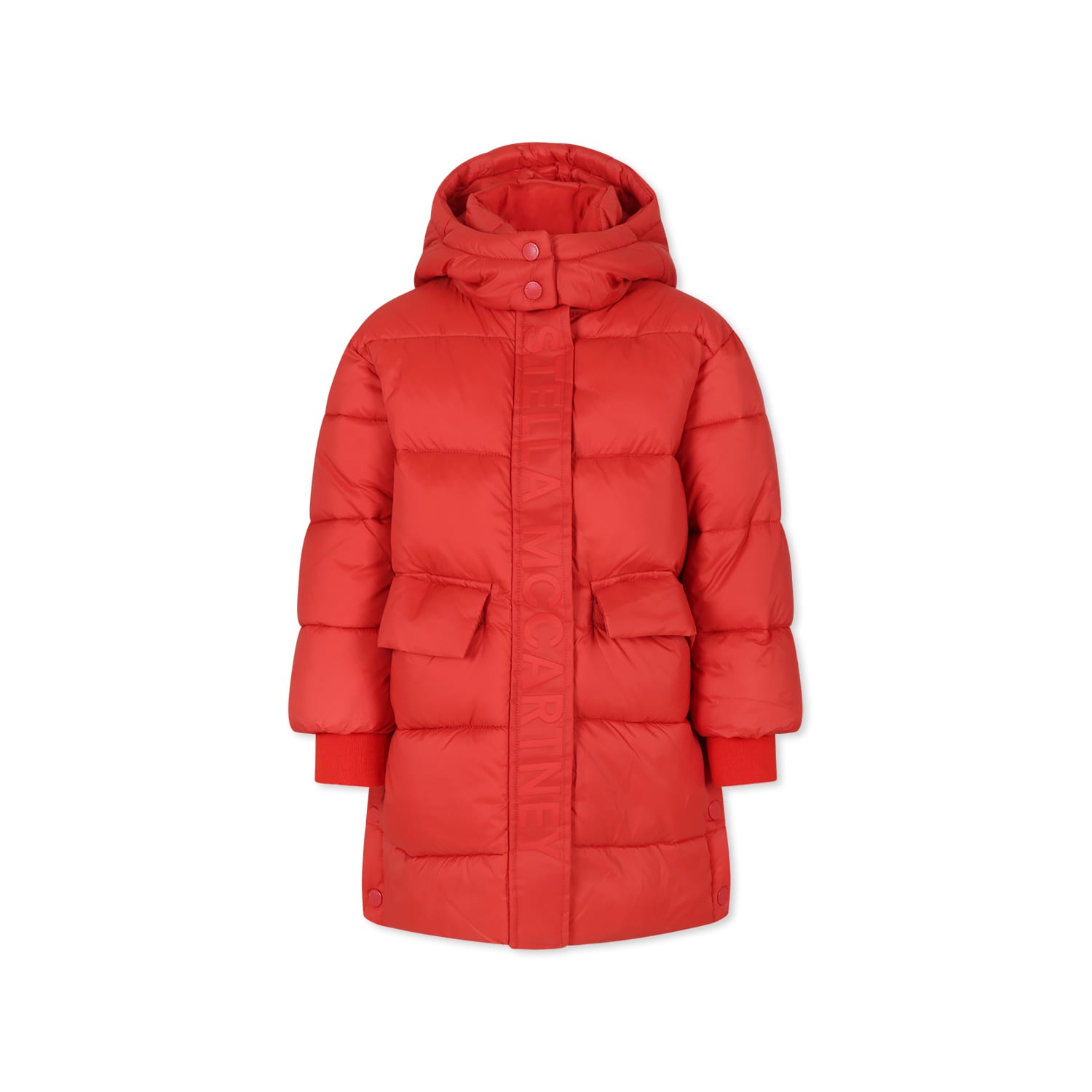 Stella McCartney Kids Red Down Jacket For Girl With Logo