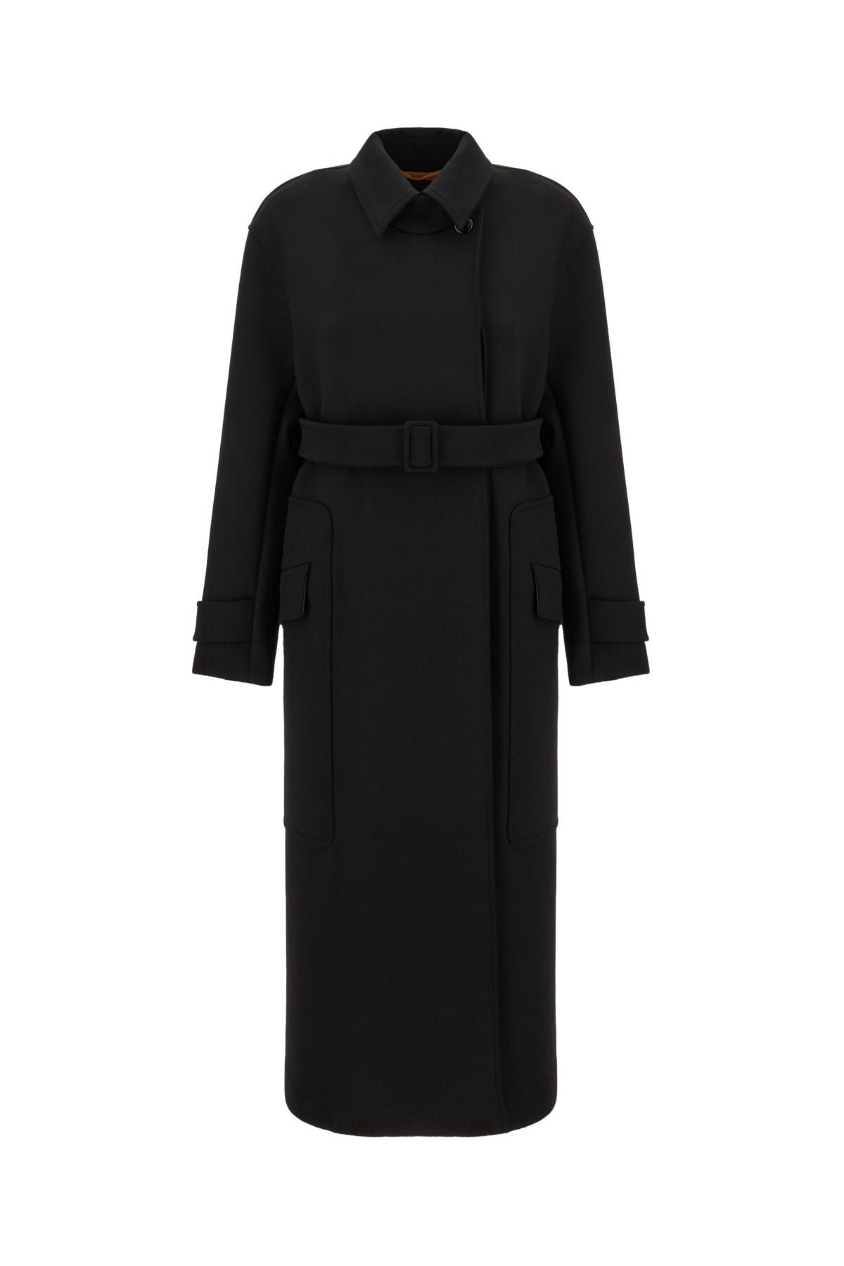Max Mara Atelier Black Stretch Wool Blend Coat