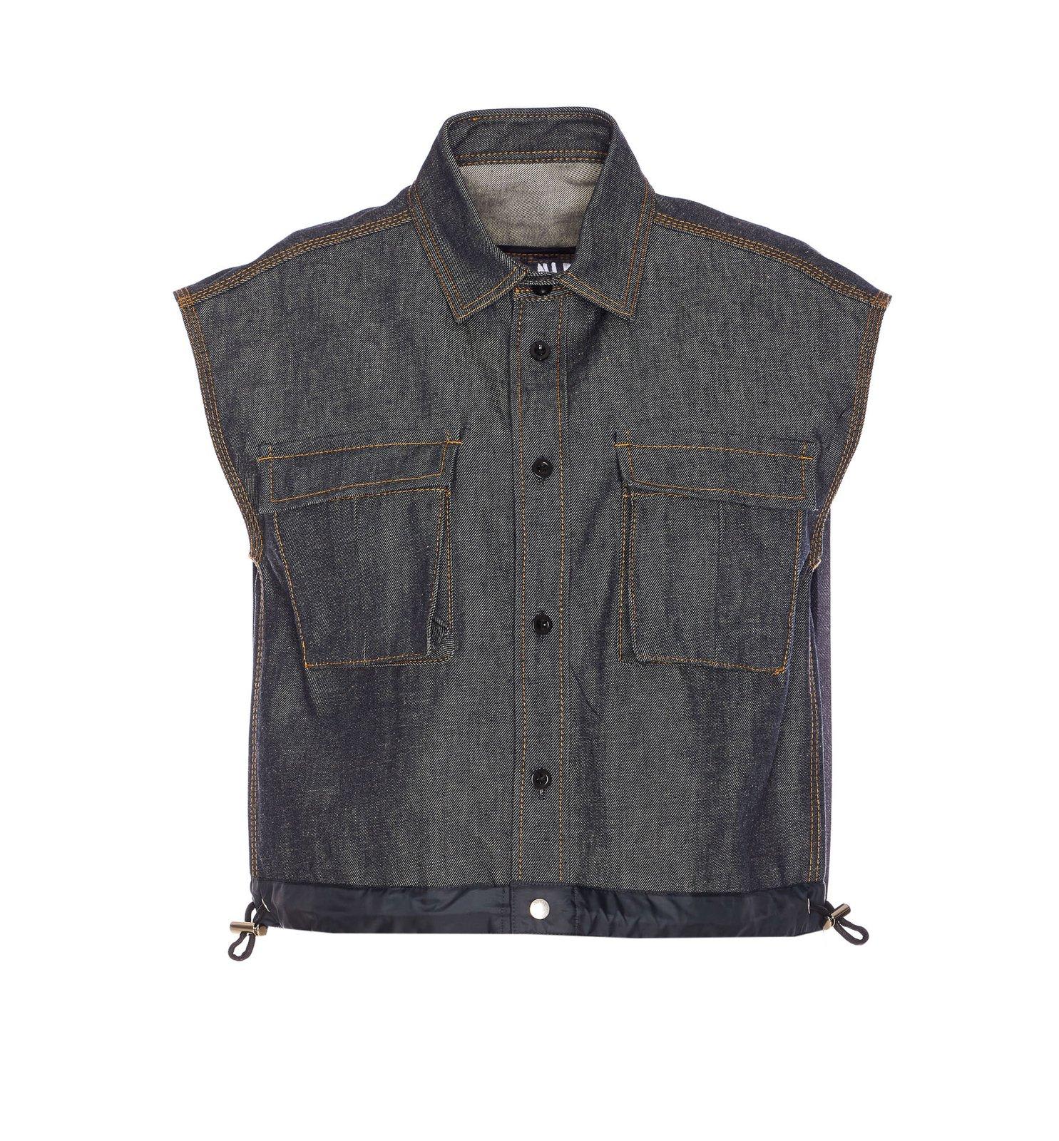 Sacai Collared Pleated Sleeveless Shirt