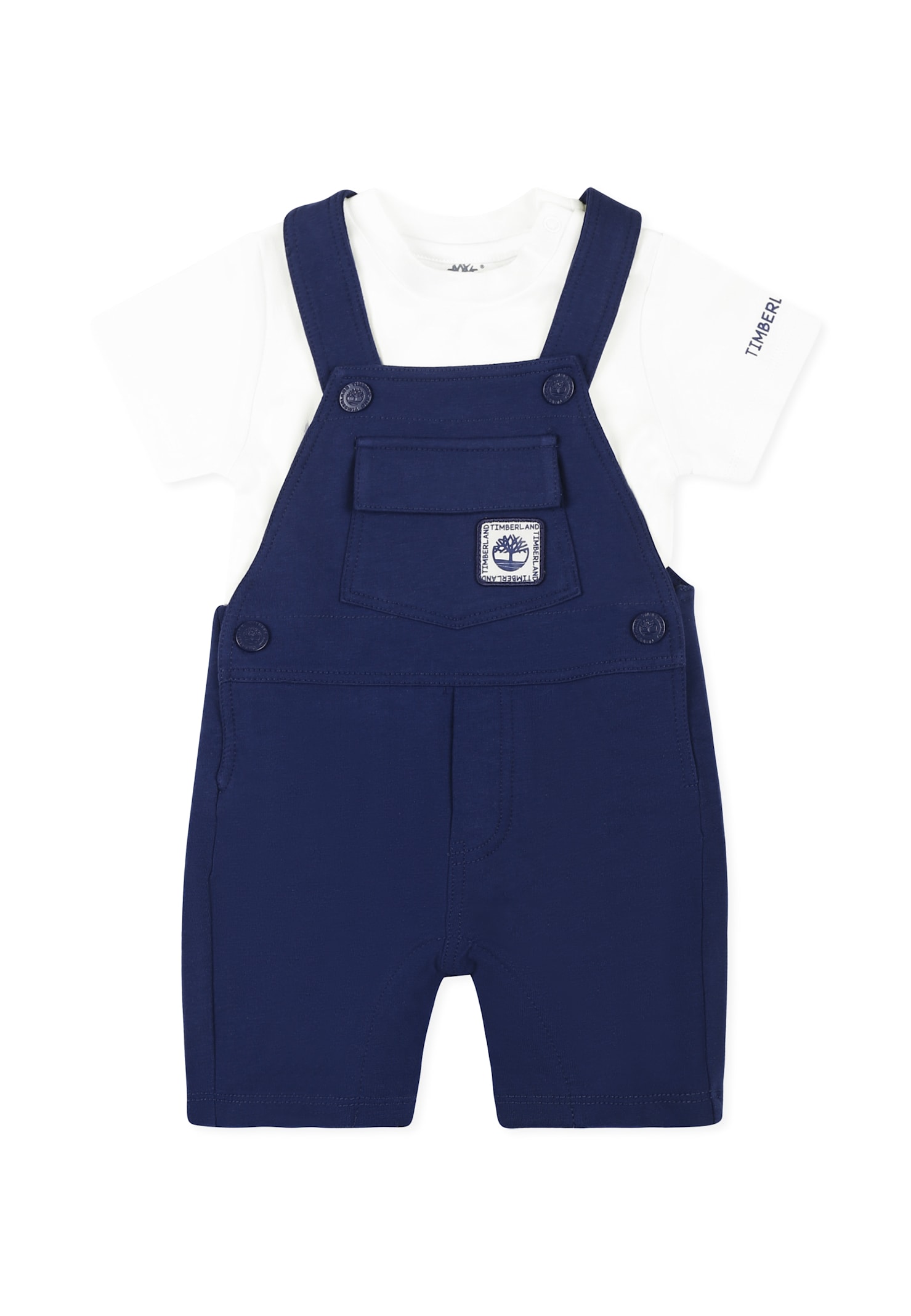 Timberland Blue Dungarees Suit For Baby Boy With Logo