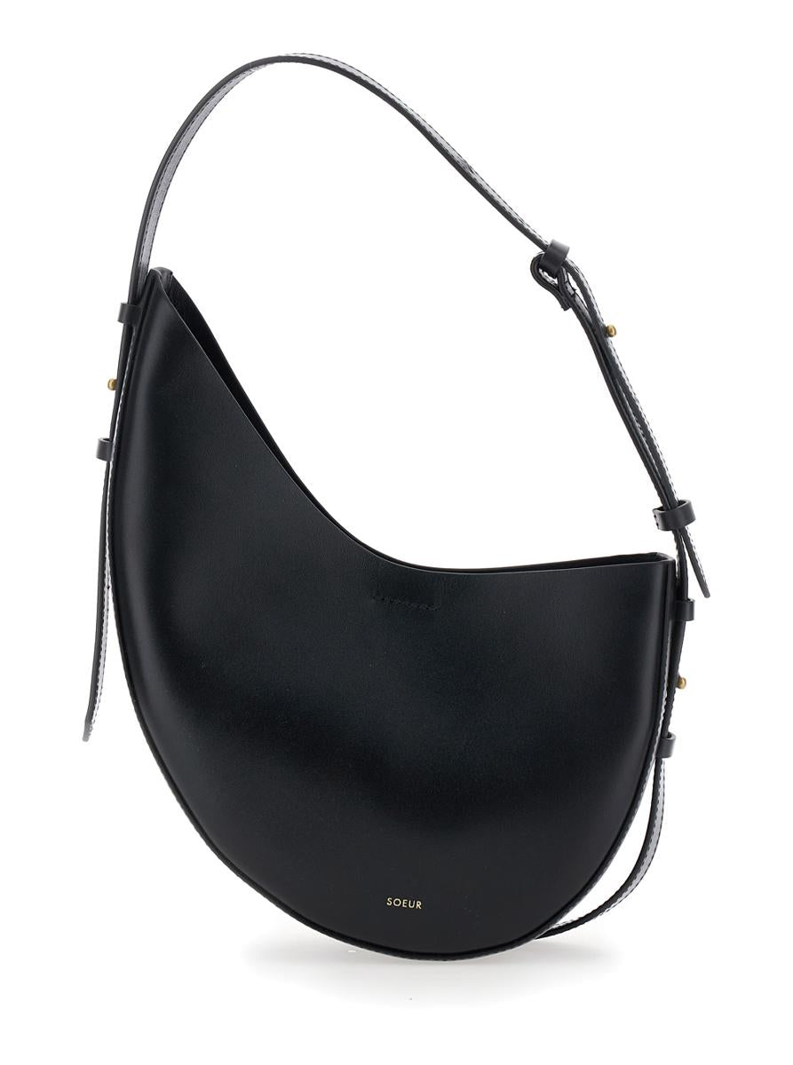 'Wino' Black Shoulder Bag With Logo Detail On The Front In Leather Woman