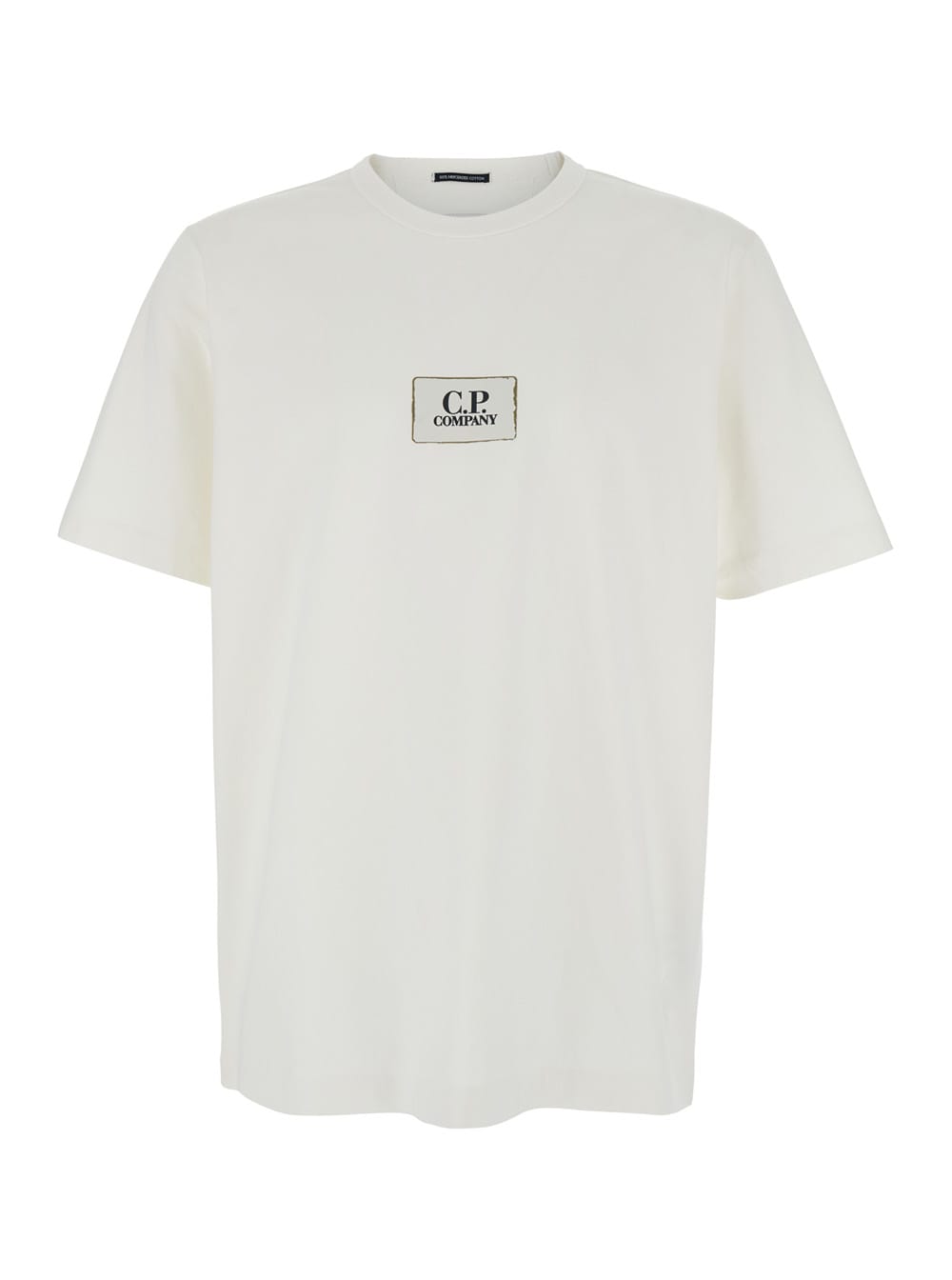 C. P. Company White T-shirt With Logo Printed On The Front In Cotton Man