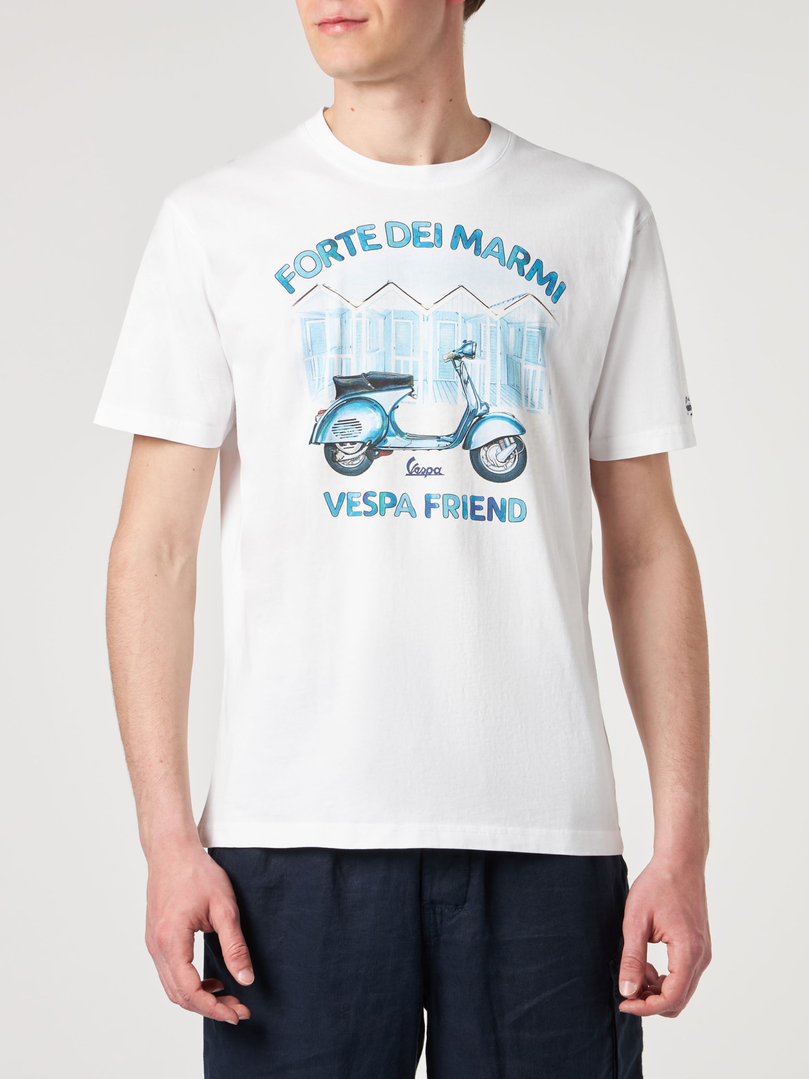 MC2 Saint Barth Man Cotton T-shirt With Forte Dei Marmi Vespa Friend Print Vespa Special Edition