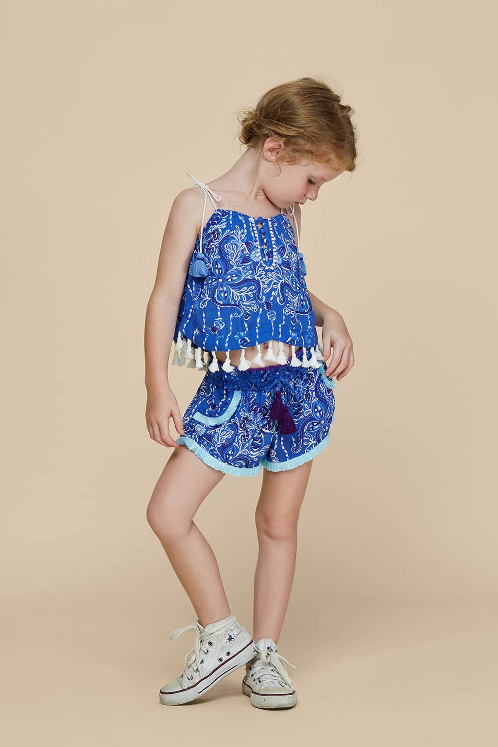 Kids Boxer Short Lulu Lace Trimmed - Blue Pineapple Batik Rombo